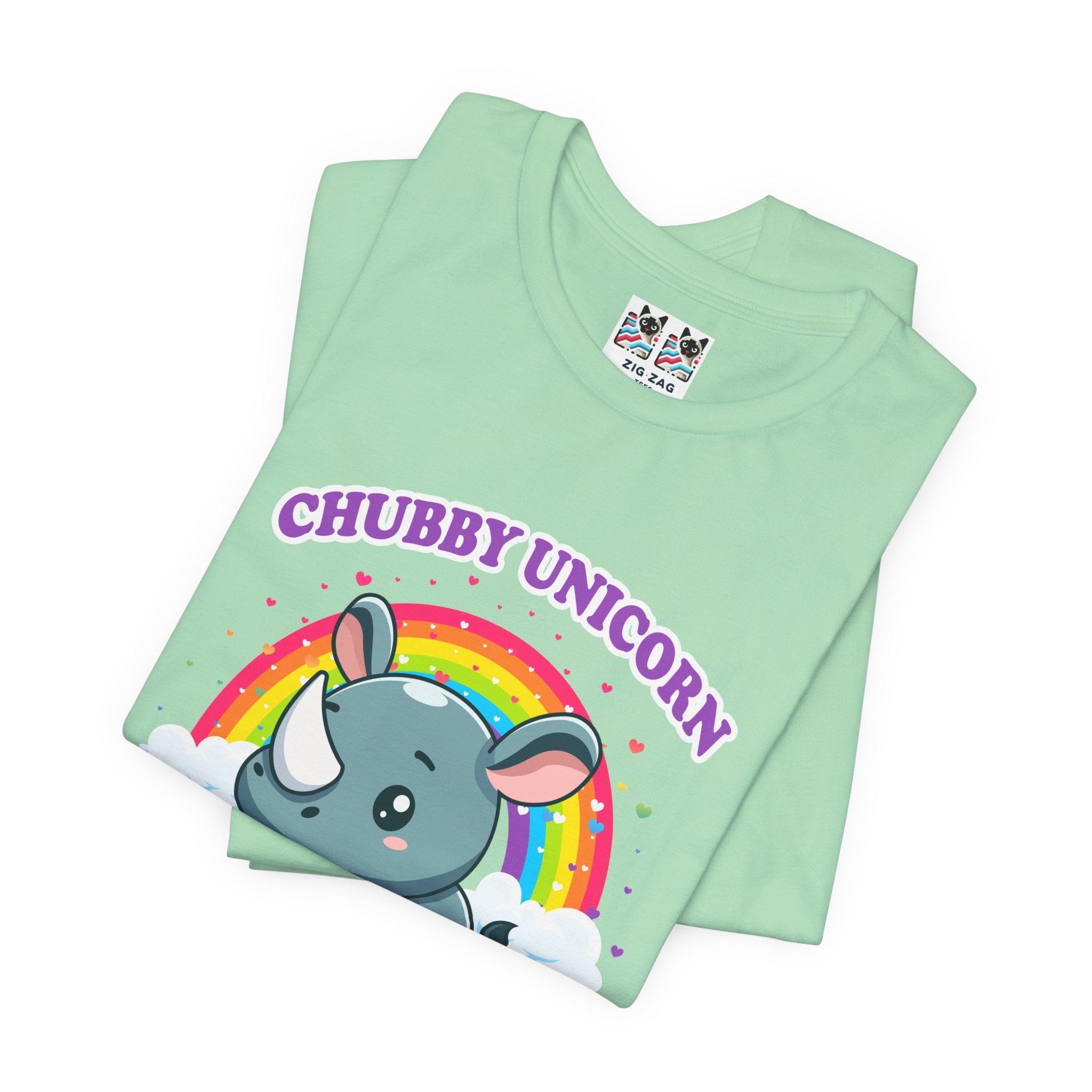 Custom T-Shirt - Chubby Unicorn T-Shirt – Cute Cartoon Rhino with Rainbow Graphic Tee