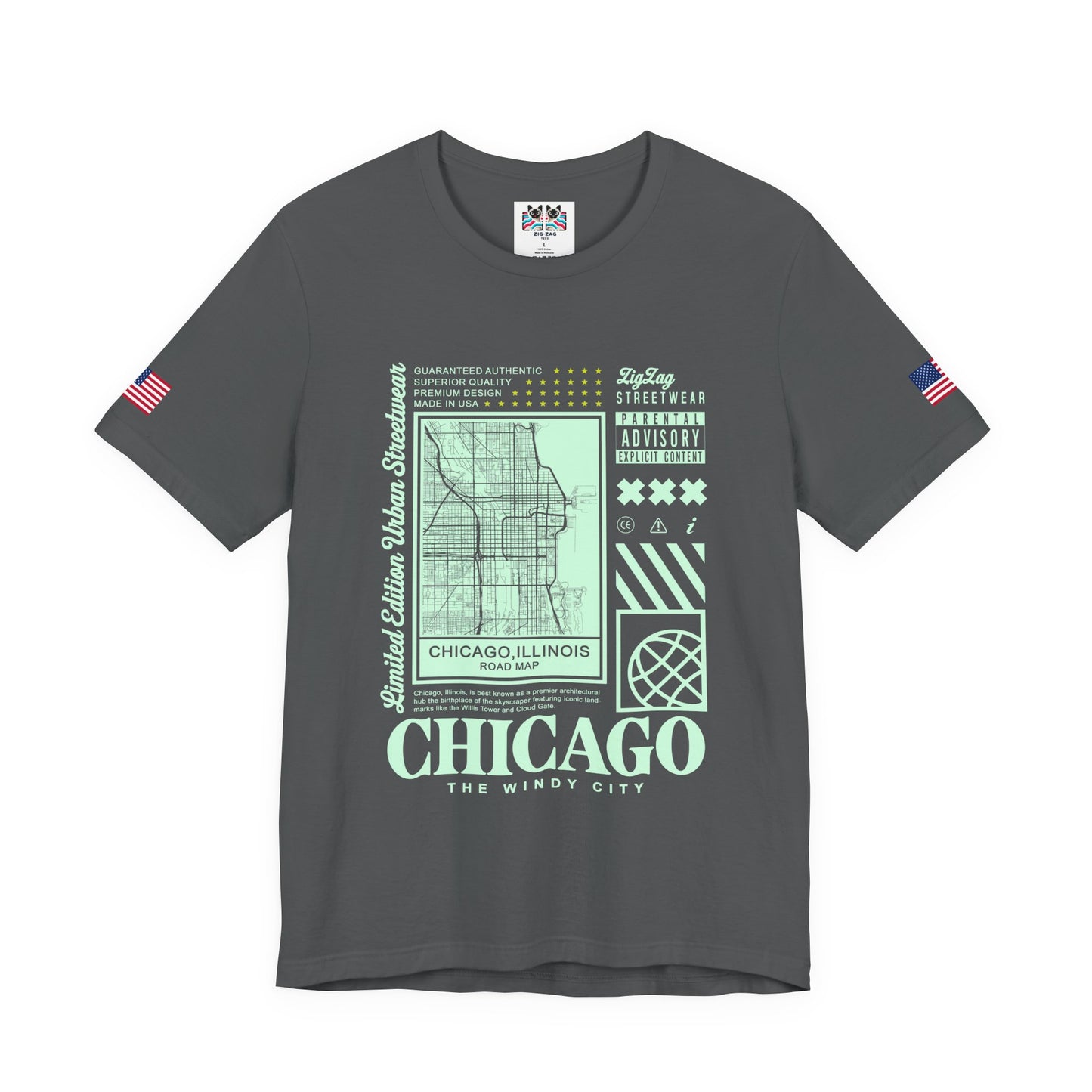 Chicago Road Map T-Shirt - Limited Edition Urban Streetwear Illinois City Grid Design