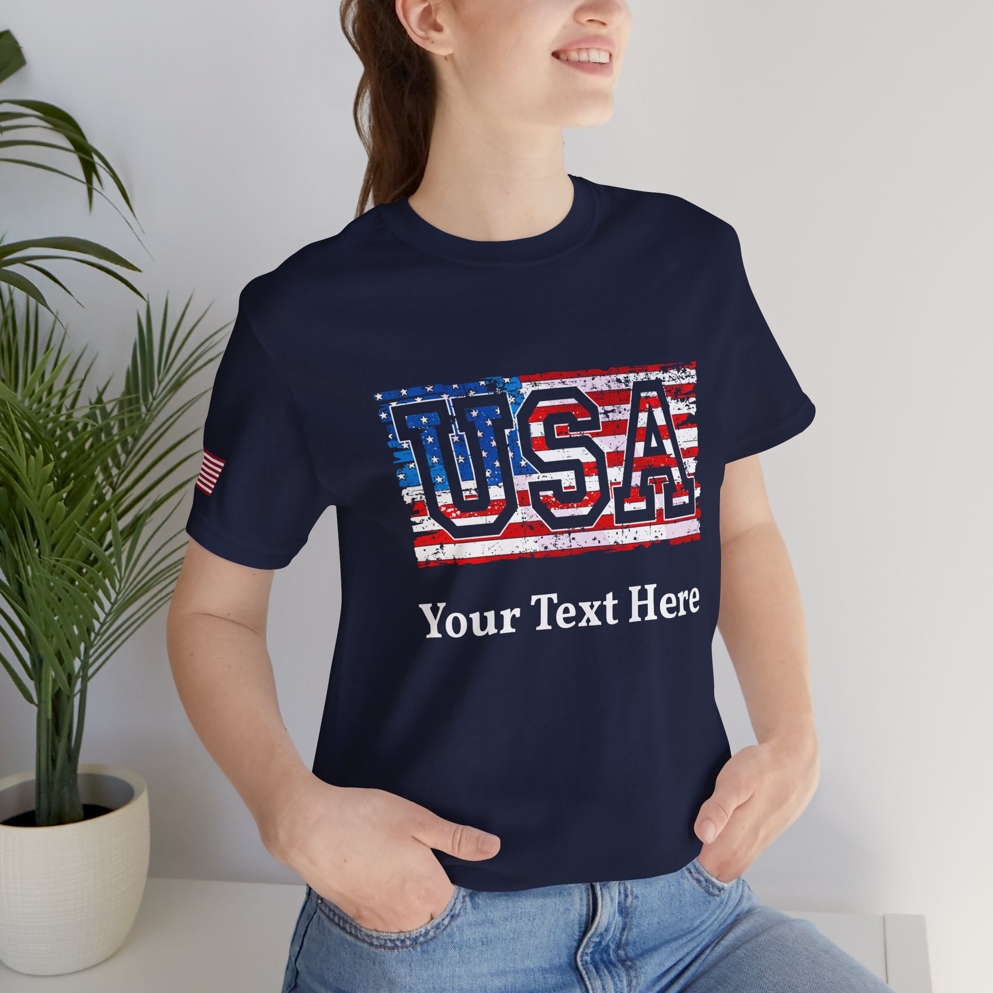 Custom T-Shirt - USA Vintage Collegiate T-Shirt – Retro American Flag Typography Graphic Tee