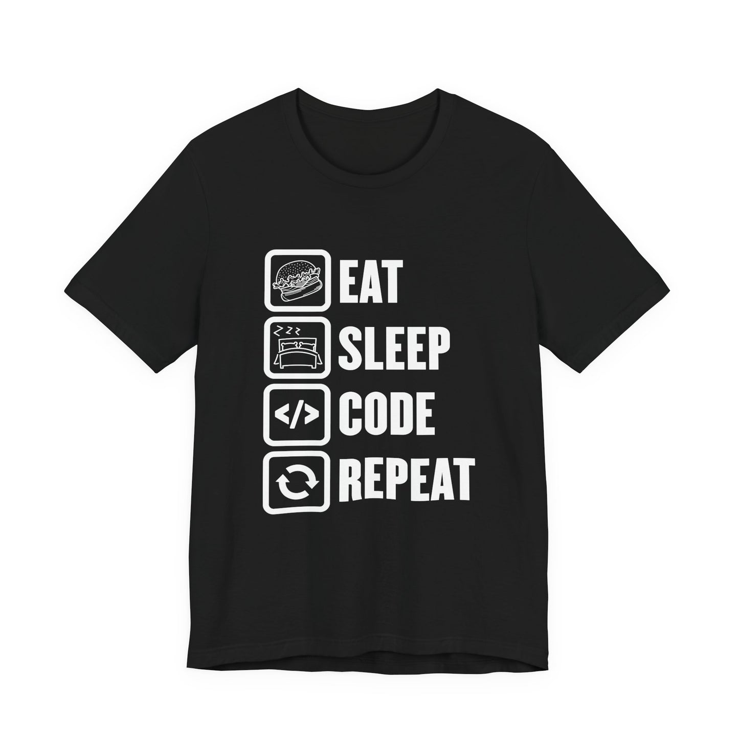 Eat, Sleep, Code, Repeat Tshirt – Minimalist Icon Design