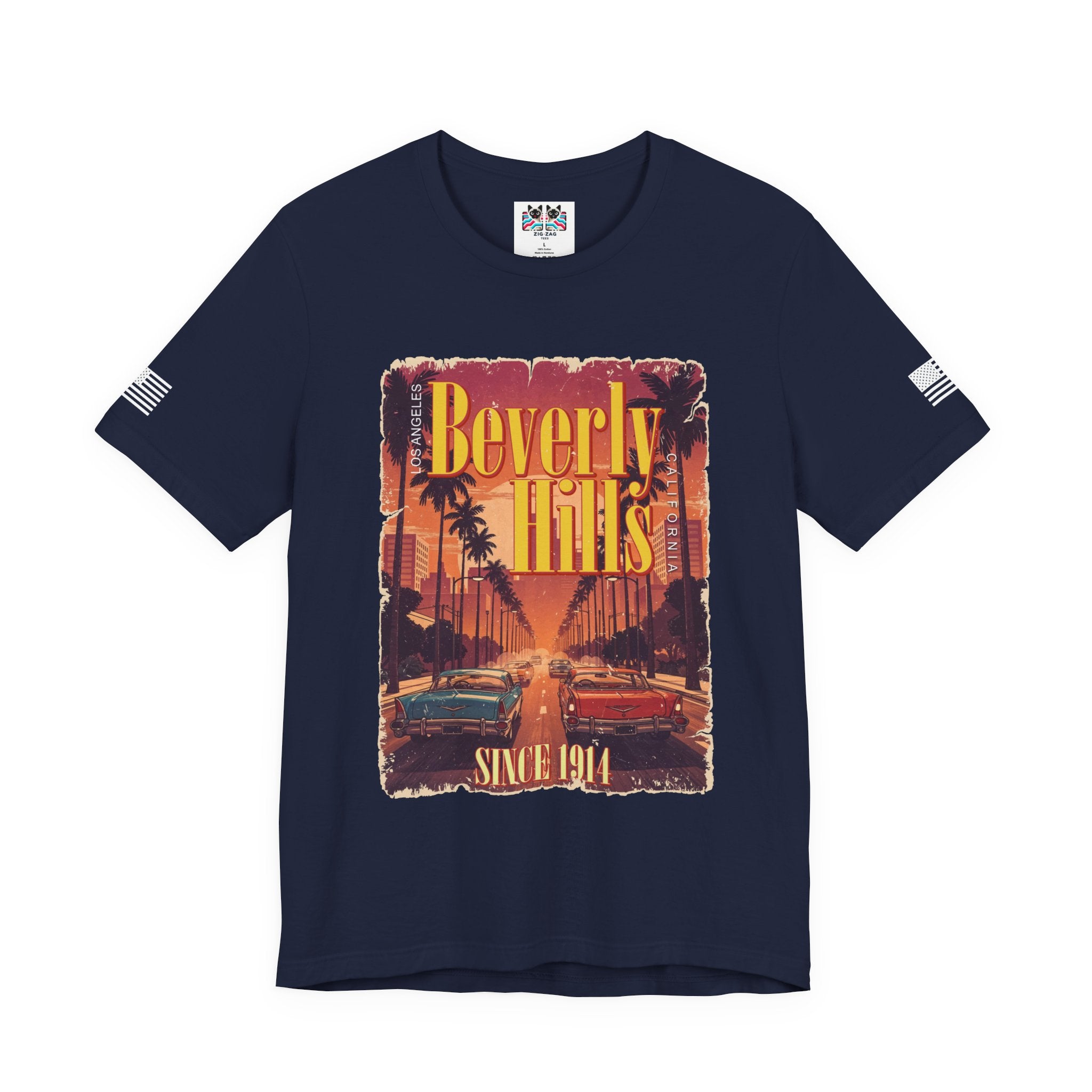 Beverly Hills Los Angeles California T-Shirt – Since 1914 Classic Cars Sunset Street Tee