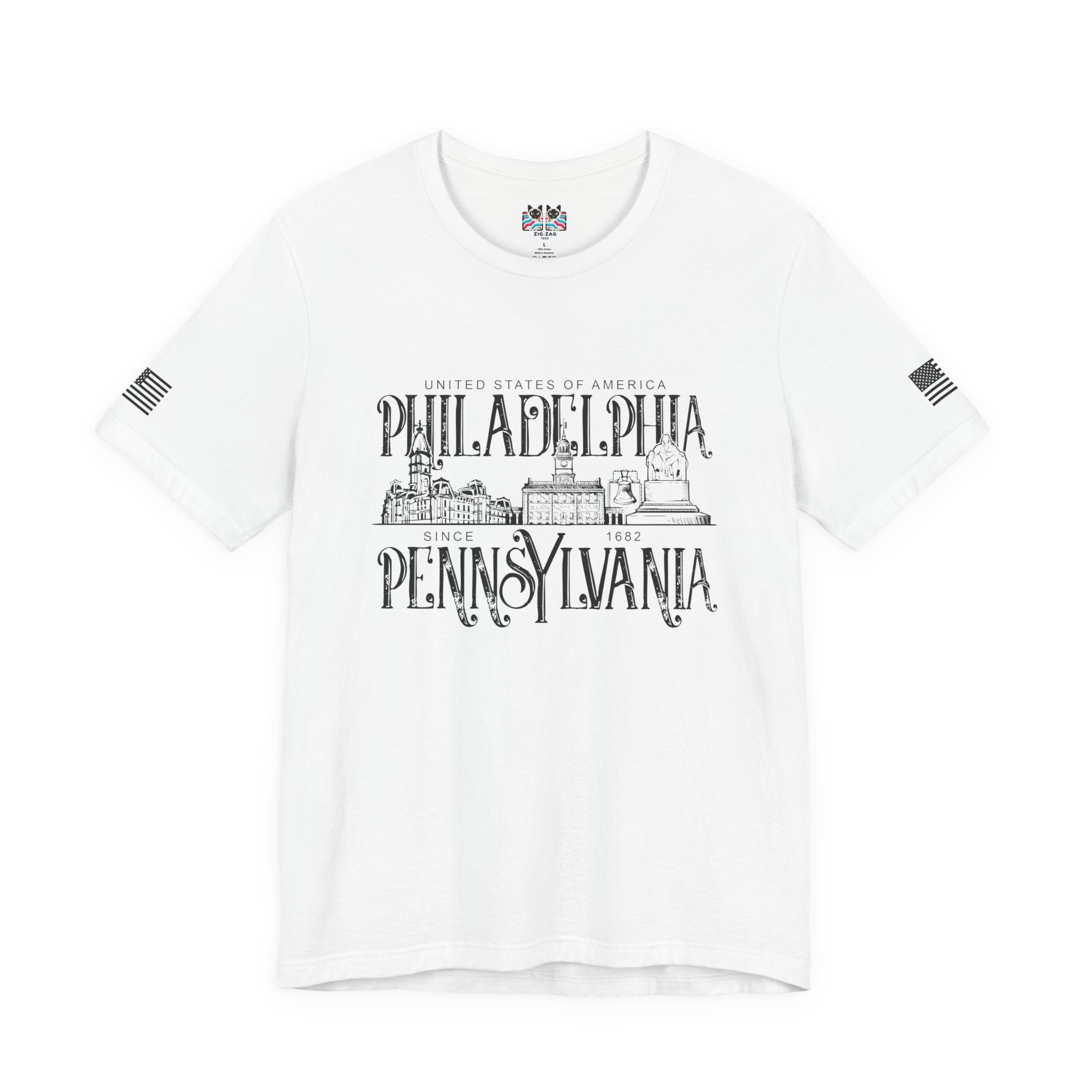 Philadelphia Pennsylvania T-Shirt – United States of America Since 1682 Landmark Graphic Tee