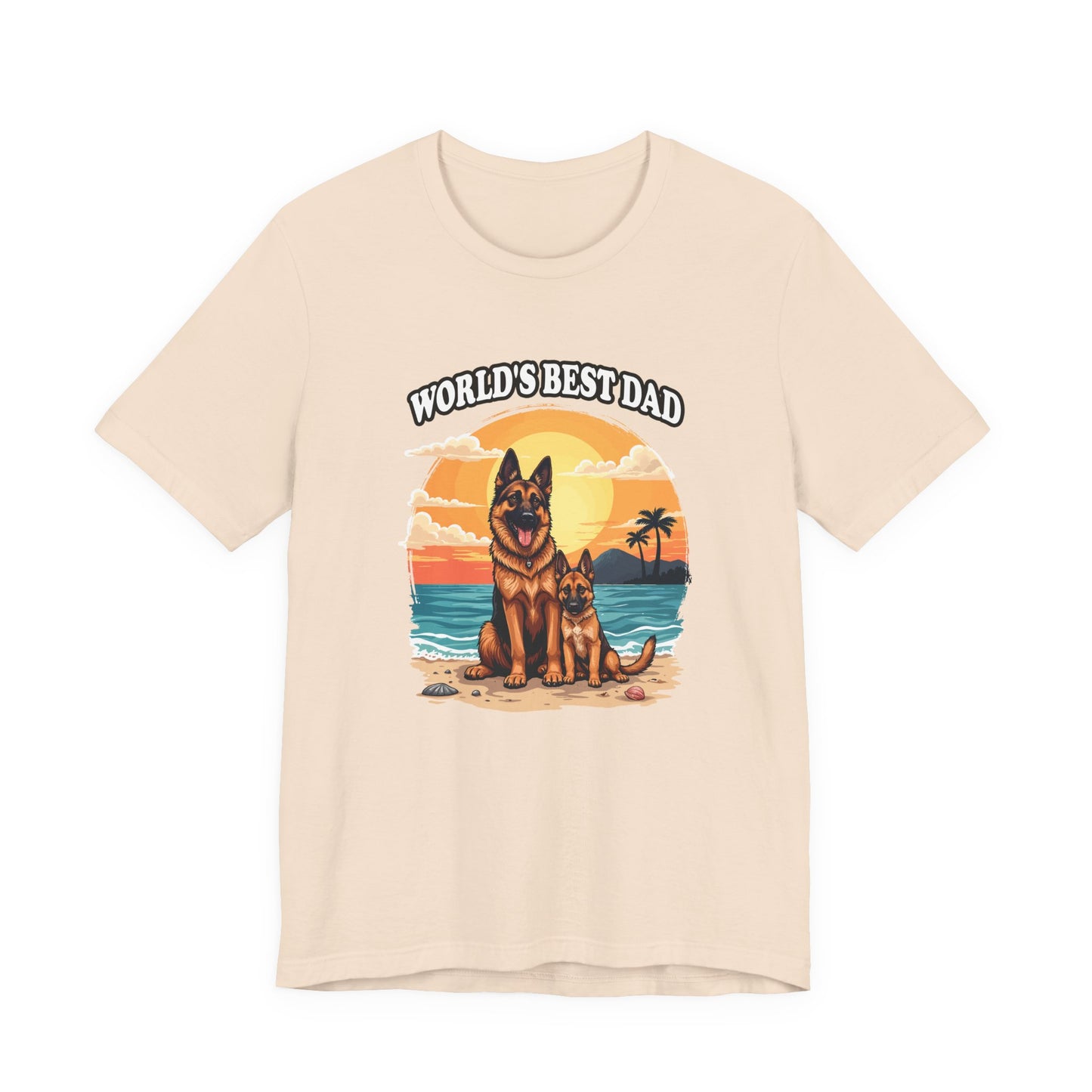 Worlds Best Dad Tshirt German Shepherd Dog Father and Puppy Beach Sunset Design