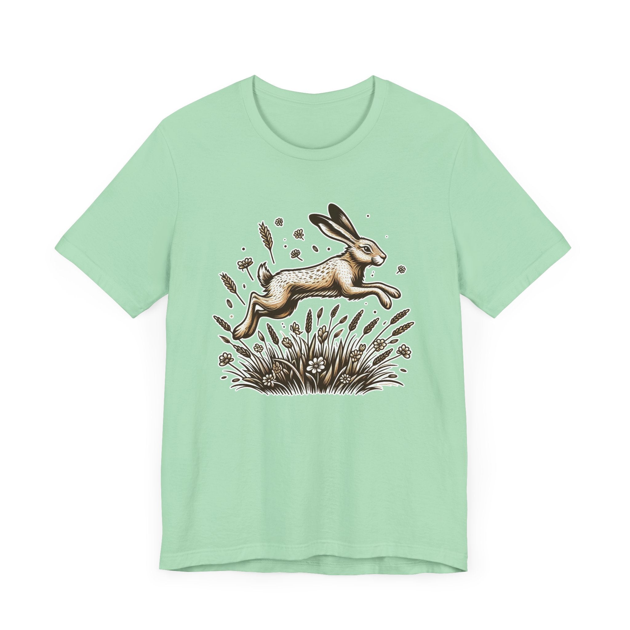 Leaping Lively Hare in Grain Field with Lush Grass Graphic T-Shirt