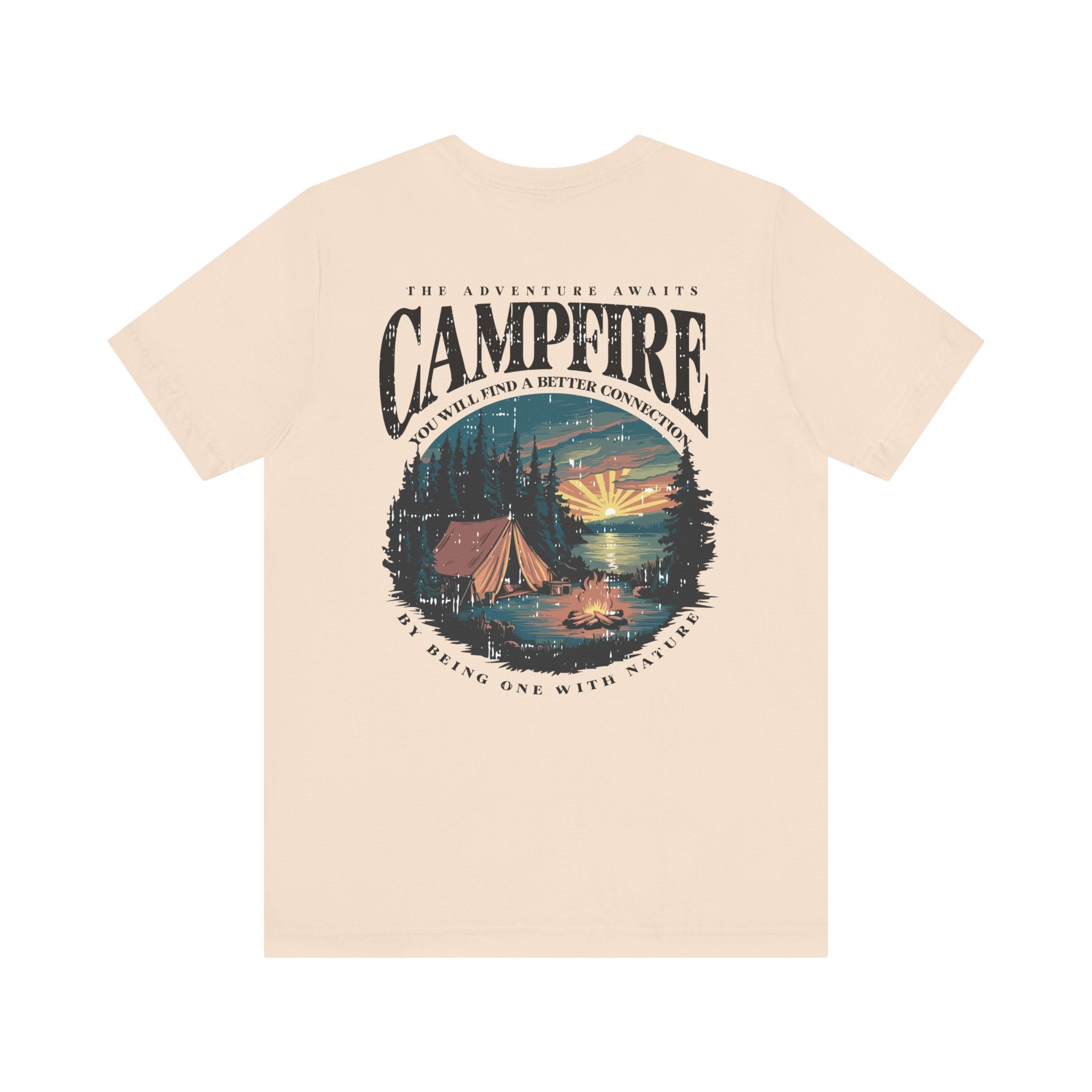 The Adventure Awaits Campfire T-Shirt – Forest Sunset Reflection Graphic