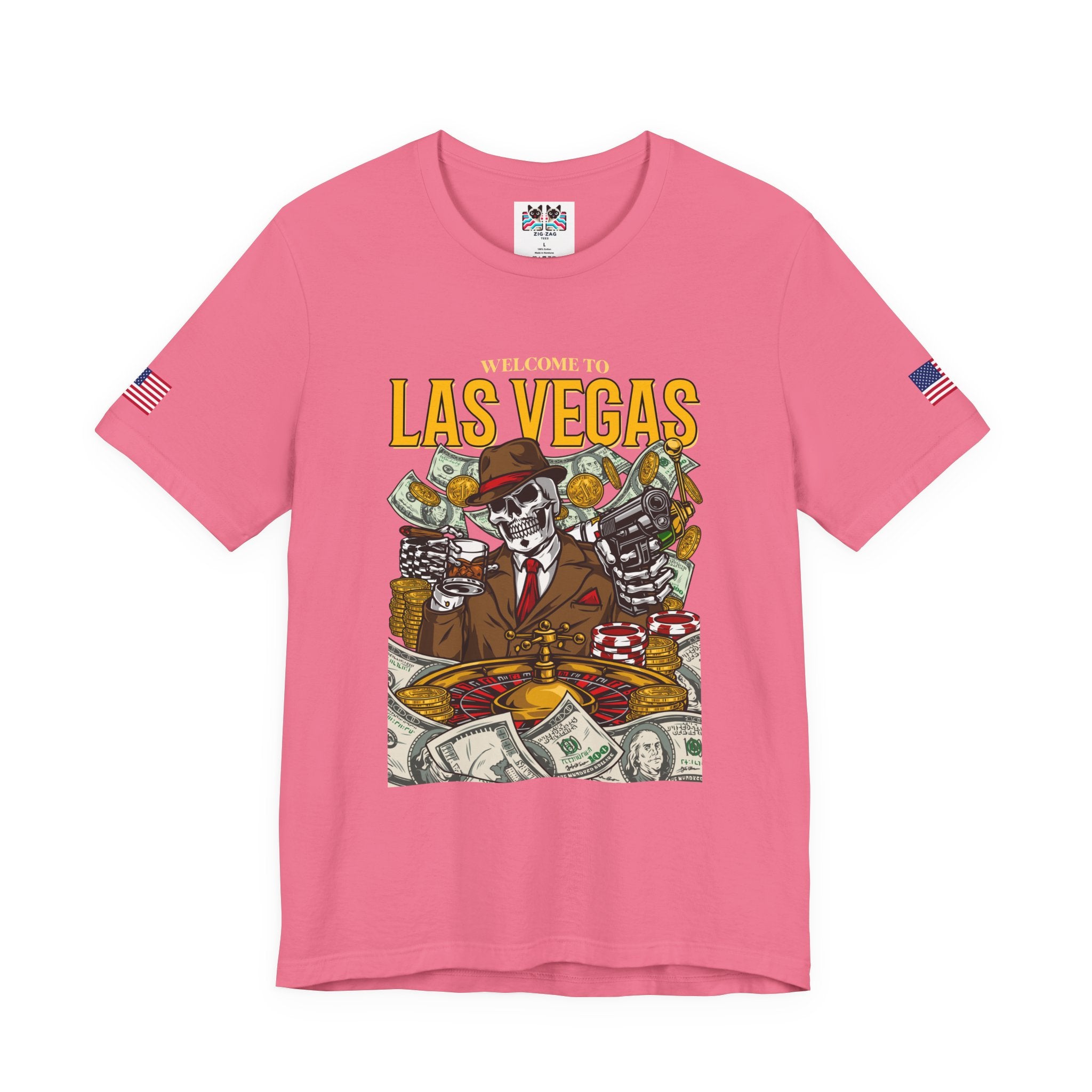 Welcome to Las Vegas Skeleton Gangster T-Shirt – Skull Casino Roulette Graphic Tee