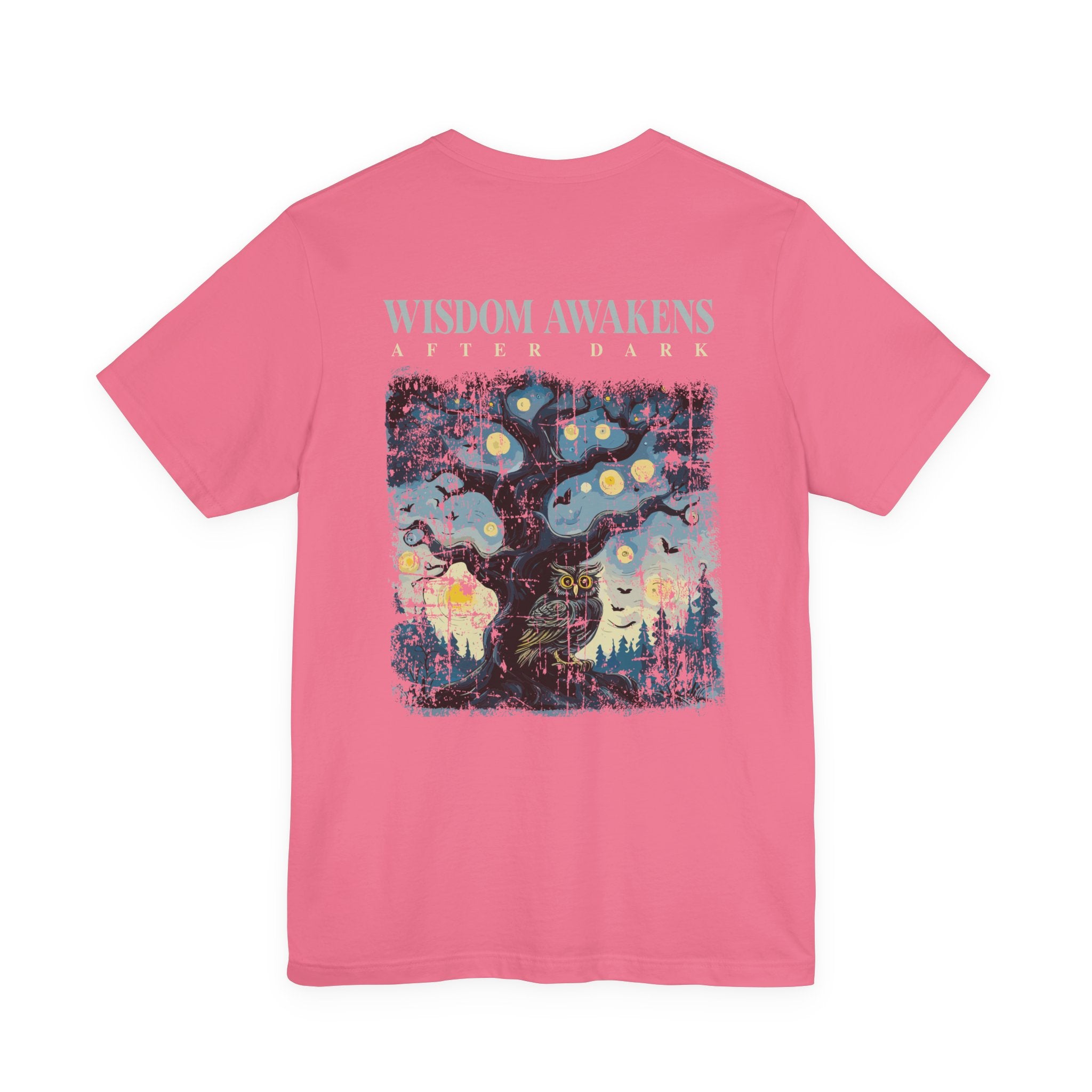 Wisdom Awakens After Dark T-Shirt – Night Owl and Moonlit Tree Graphic