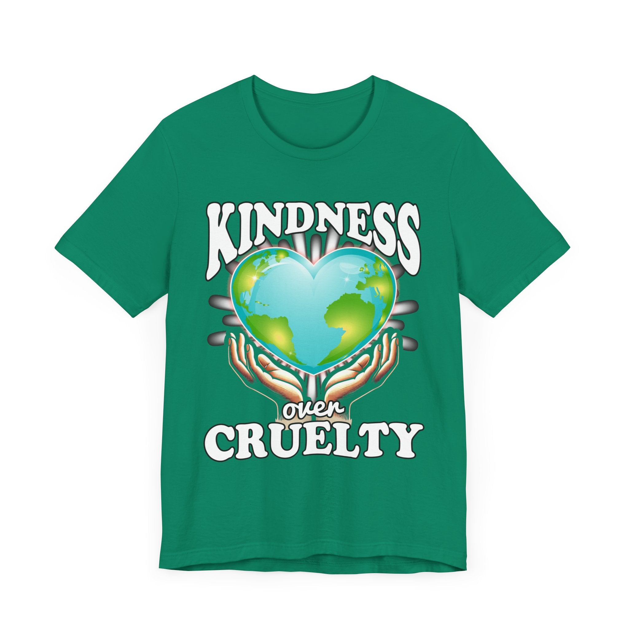 Kindness Over Cruelty | Hands Holding Heart-Shaped Earth Graphic T-Shirt