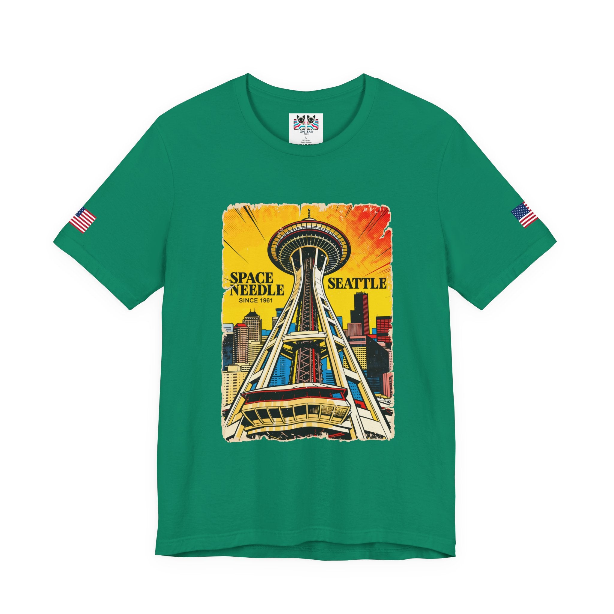 Space Needle Seattle Since 1961 Retro Comic Pop Art Graphic T-Shirt | Seattle Souvenir Tee | Space Needle Poster Shirt