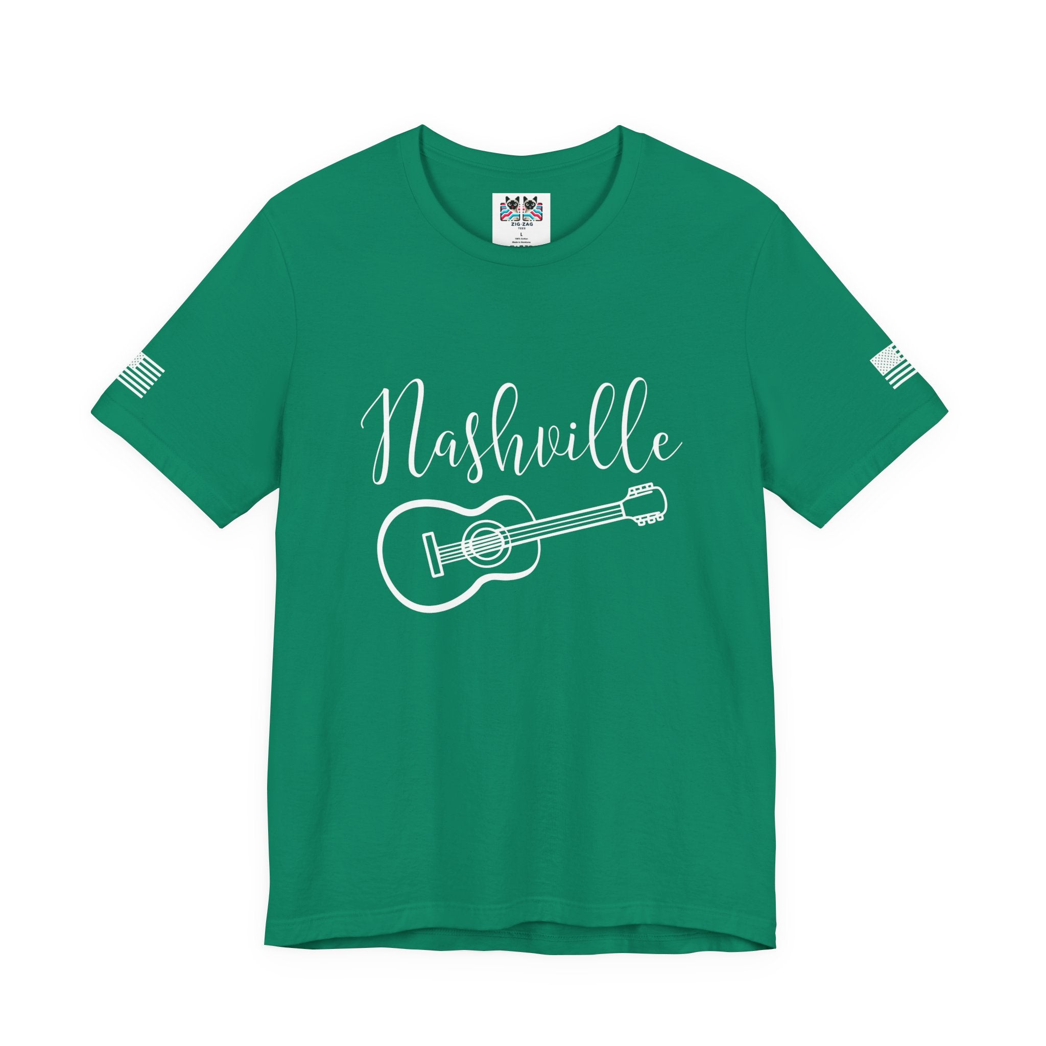 Nashville T-Shirt – Elegant Script with Acoustic Guitar Graphic Tee