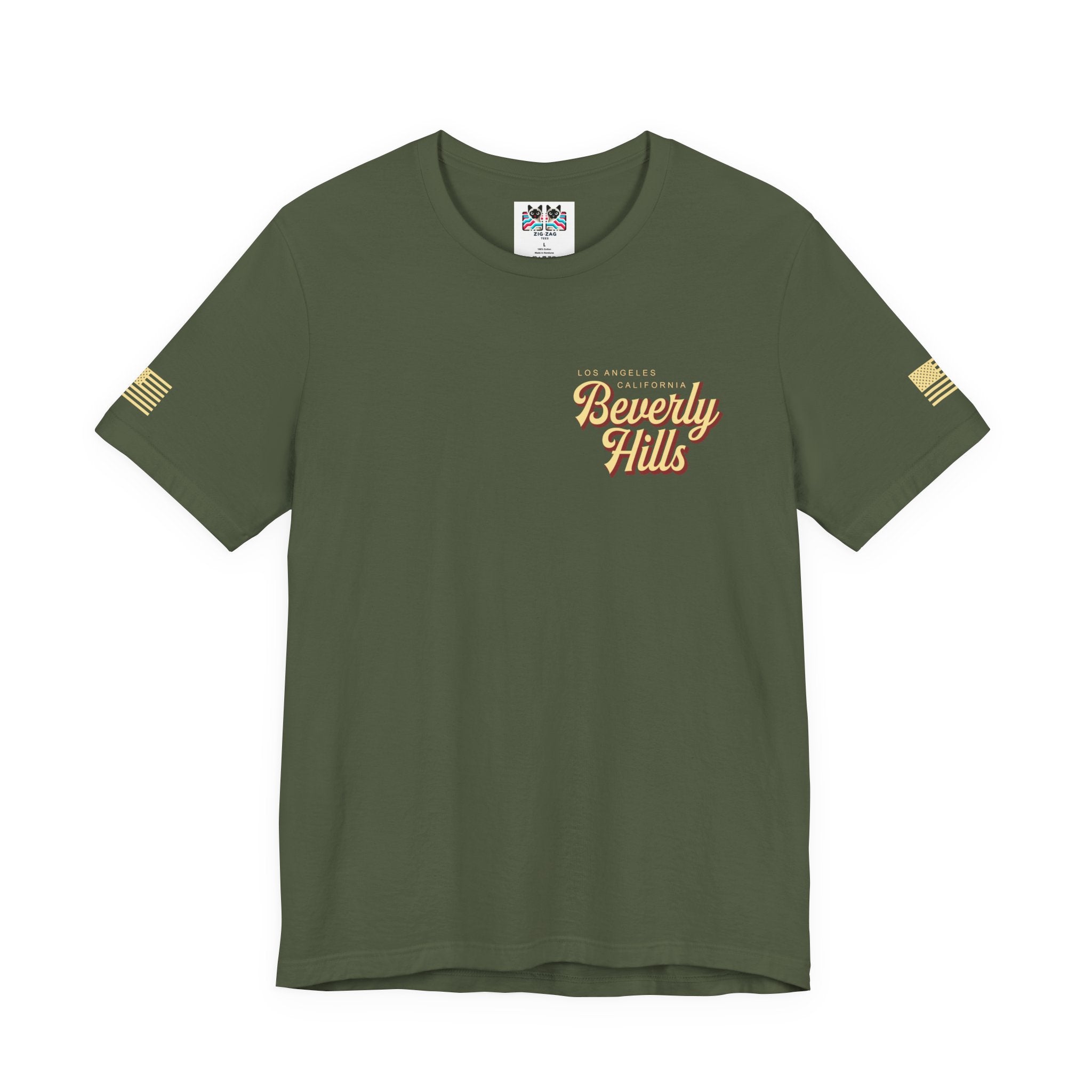 Beverly Hills Los Angeles California Front & Back T-Shirt – Vintage Classic Car Street Scene Tee