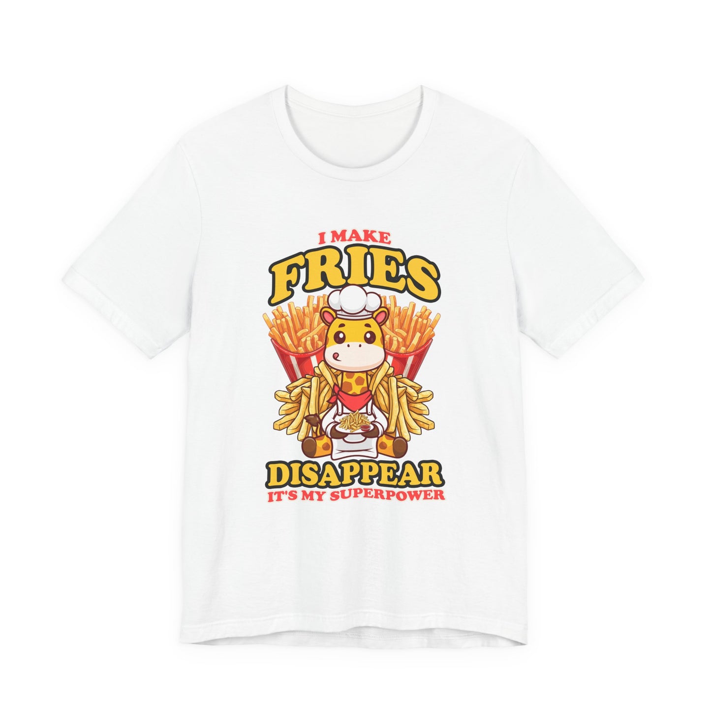 I Make Fries Disappear T-Shirt – Adorable Baby Giraffe Chef With Fries Funny Super Power Graphic Tee
