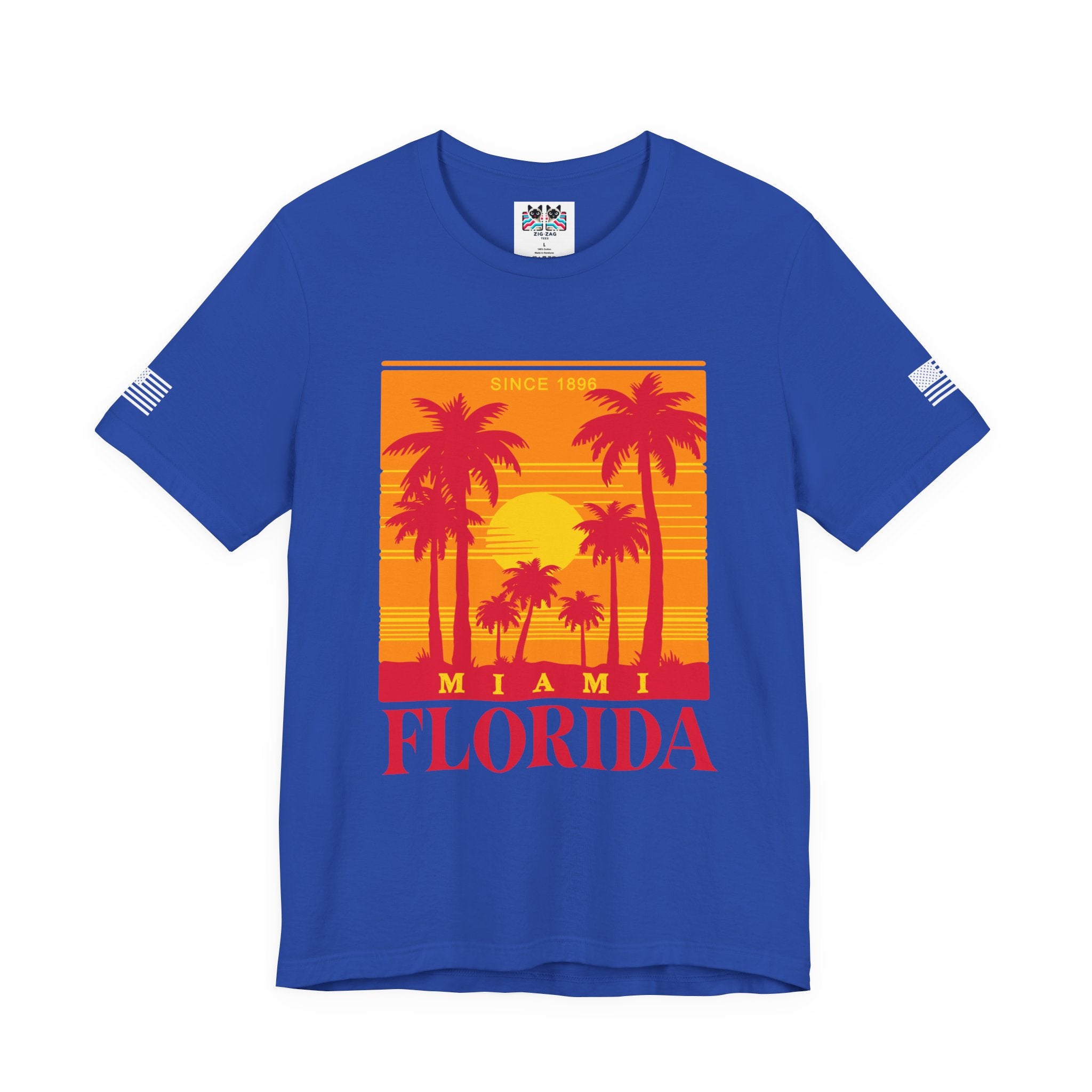 Miami Florida Since 1896 T-Shirt – Retro Sunset Palm Tree Square Graphic Tee