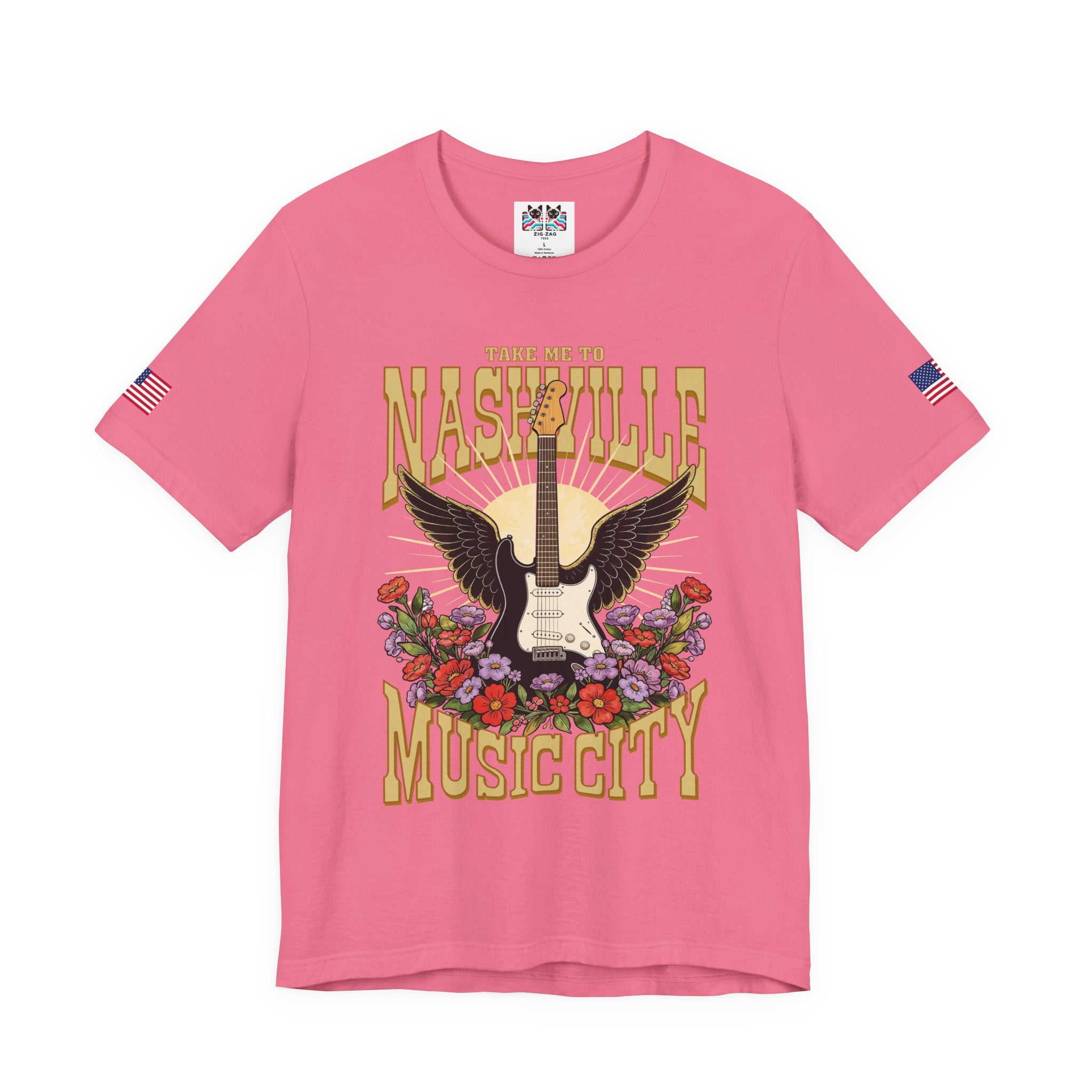 Take Me to Nashville Music City T-Shirt – Winged Electric Guitar Floral Graphic Tee