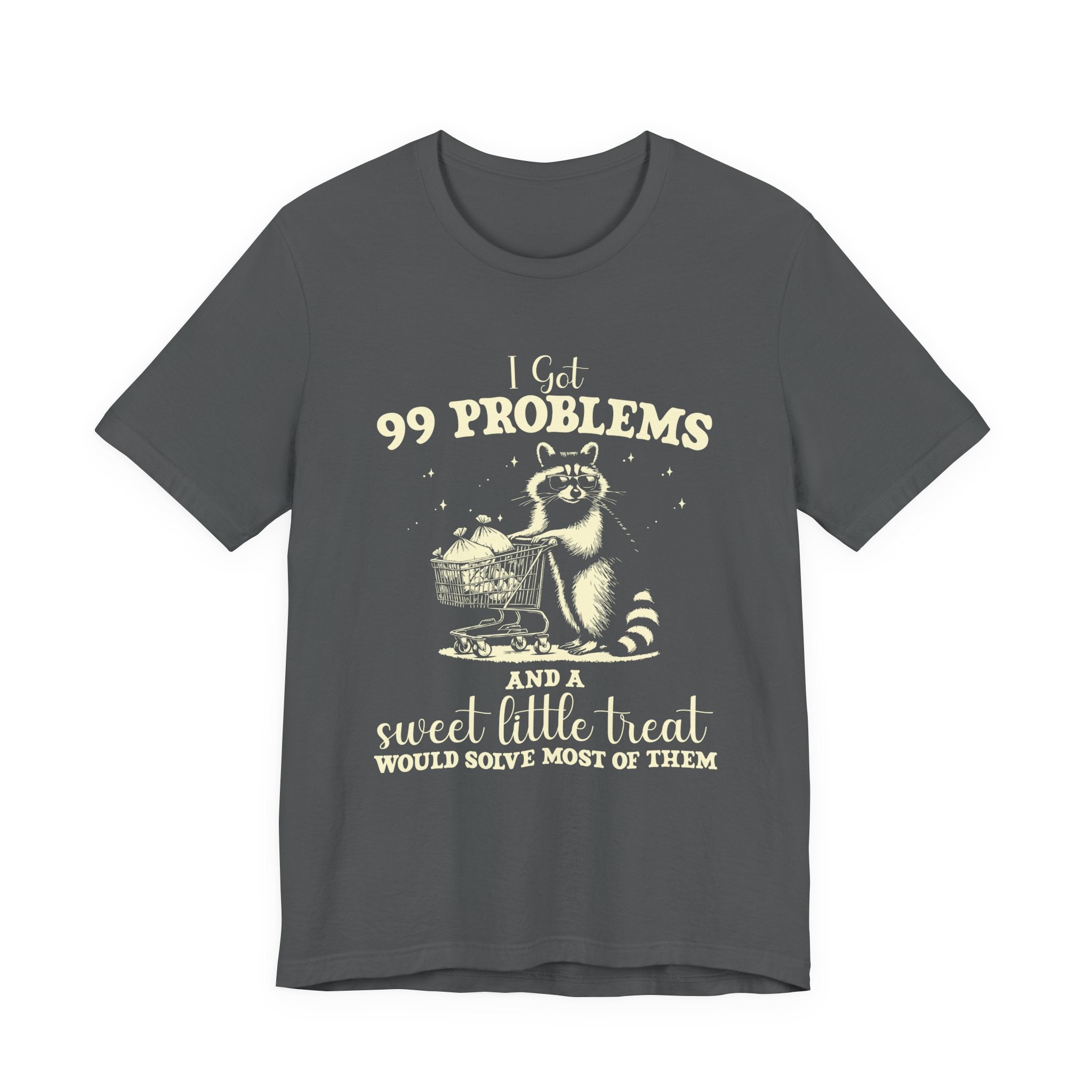 Raccoon with Sunglasses T-Shirt – Funny Shopping Cart & Cash Bags Graphic Tee