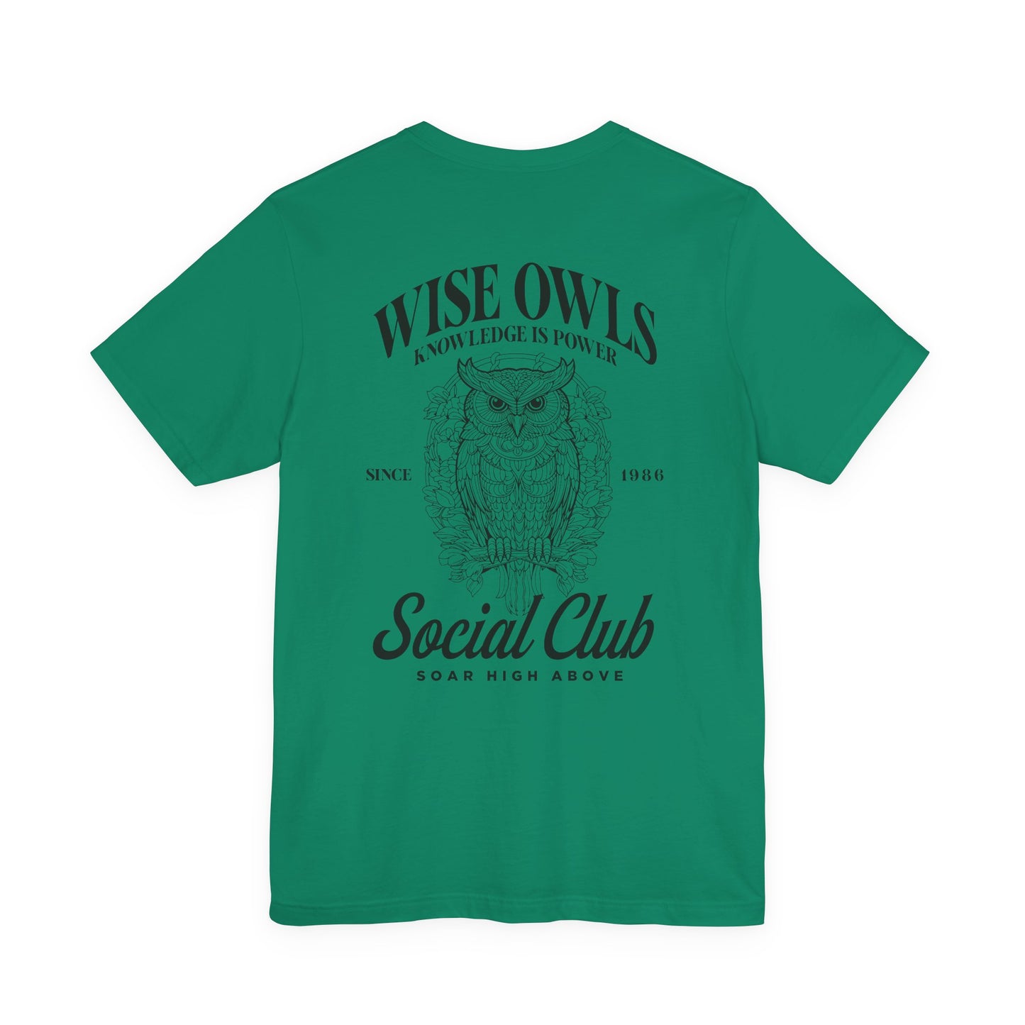 Wise Owl Social Club T-Shirt – Calm Owl on Branch with Empowering Text