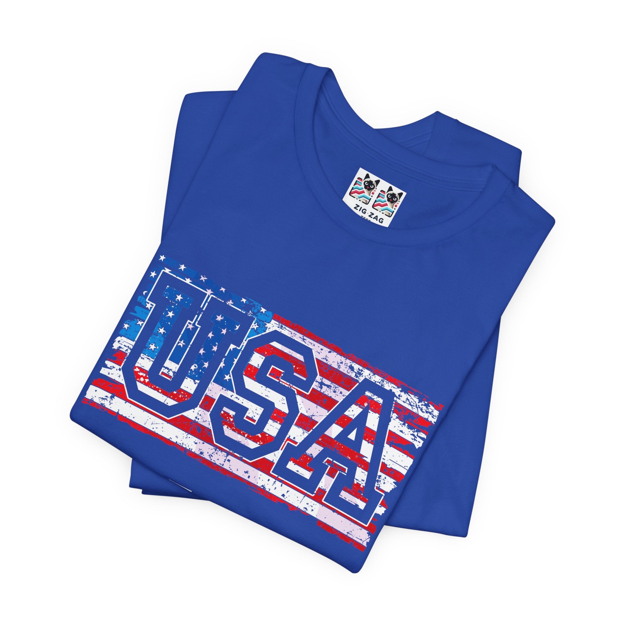 Custom T-Shirt - USA Vintage Collegiate T-Shirt – Retro American Flag Typography Graphic Tee