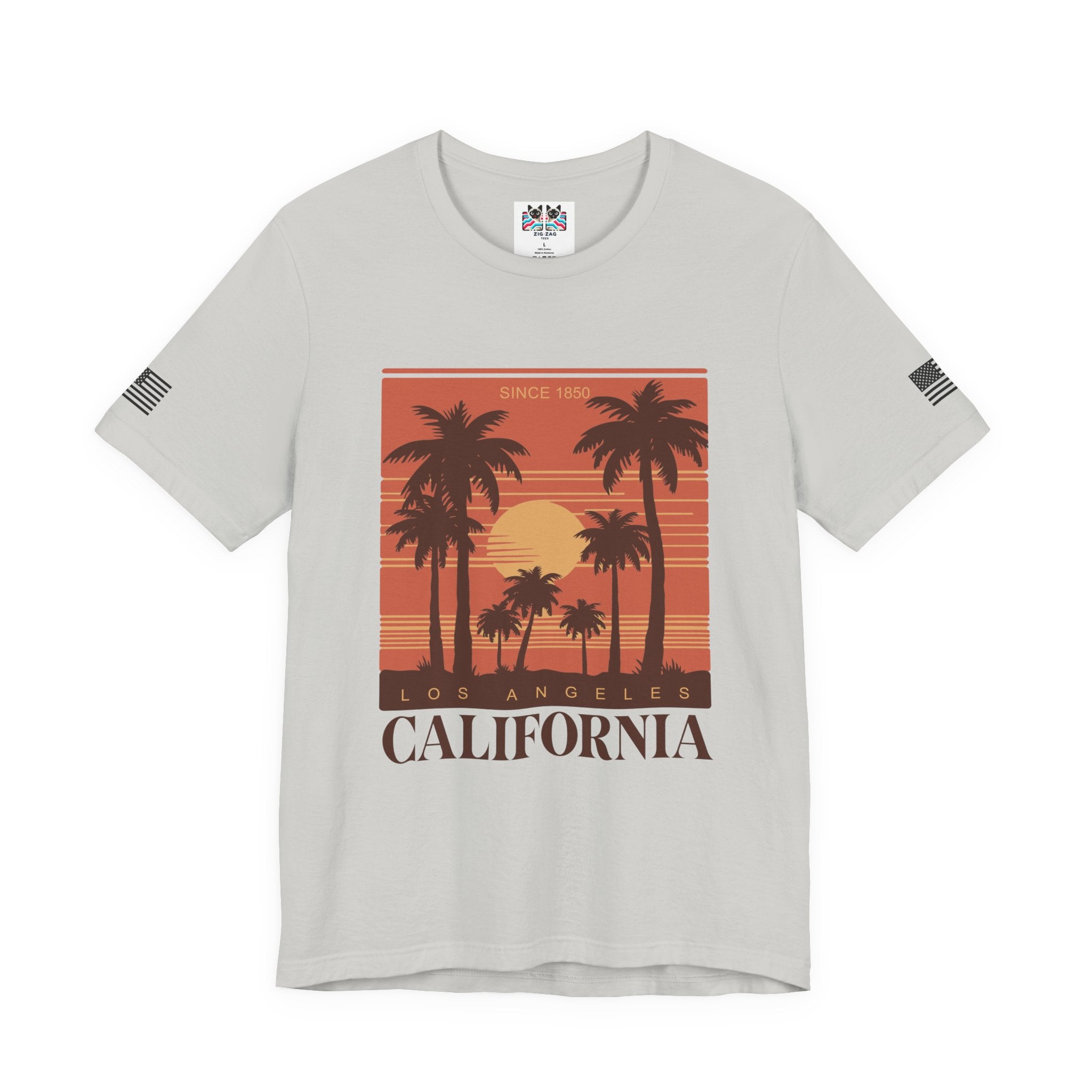 Los Angeles California Since 1850 T-Shirt – Retro Warm Sunset Palm Tree Square Tee