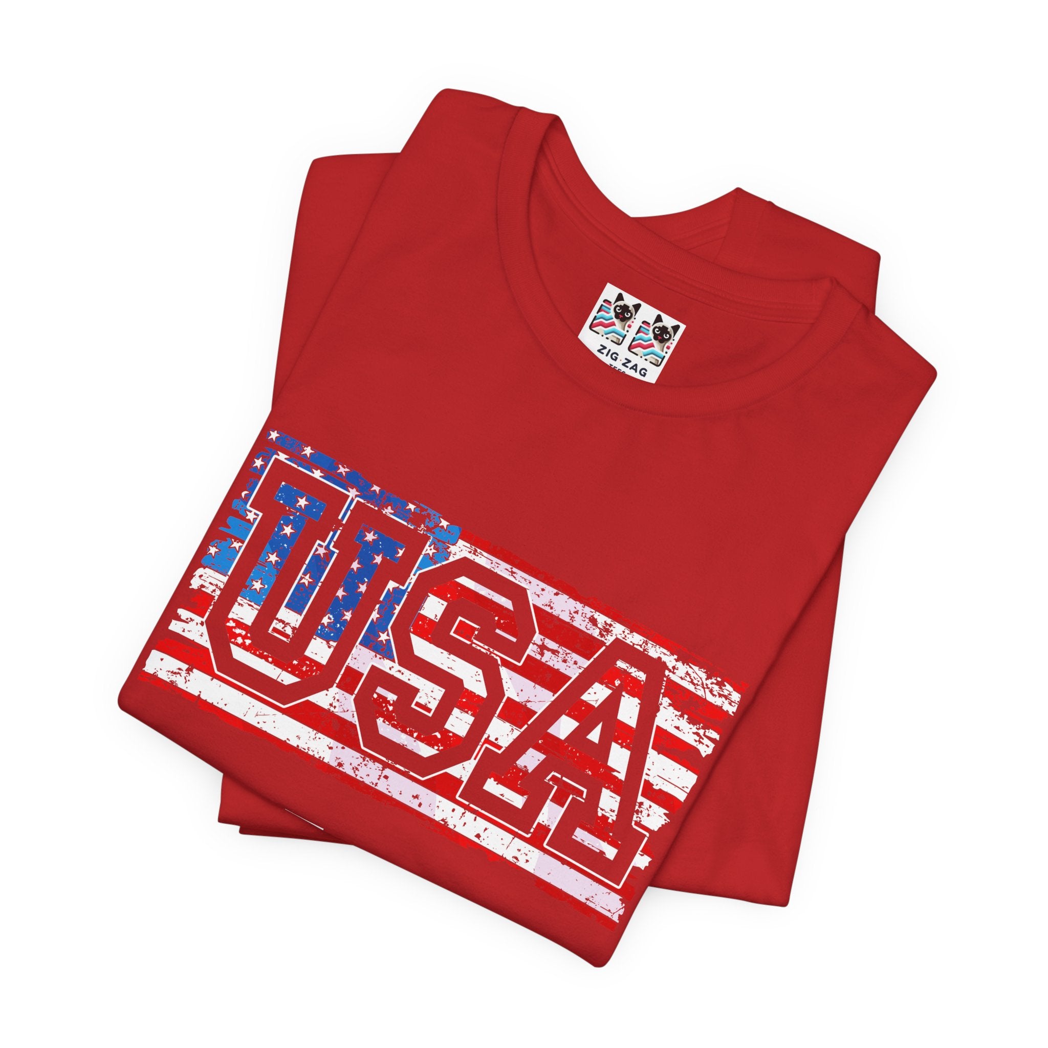 Custom T-Shirt - USA Vintage Collegiate T-Shirt – Retro American Flag Typography Graphic Tee