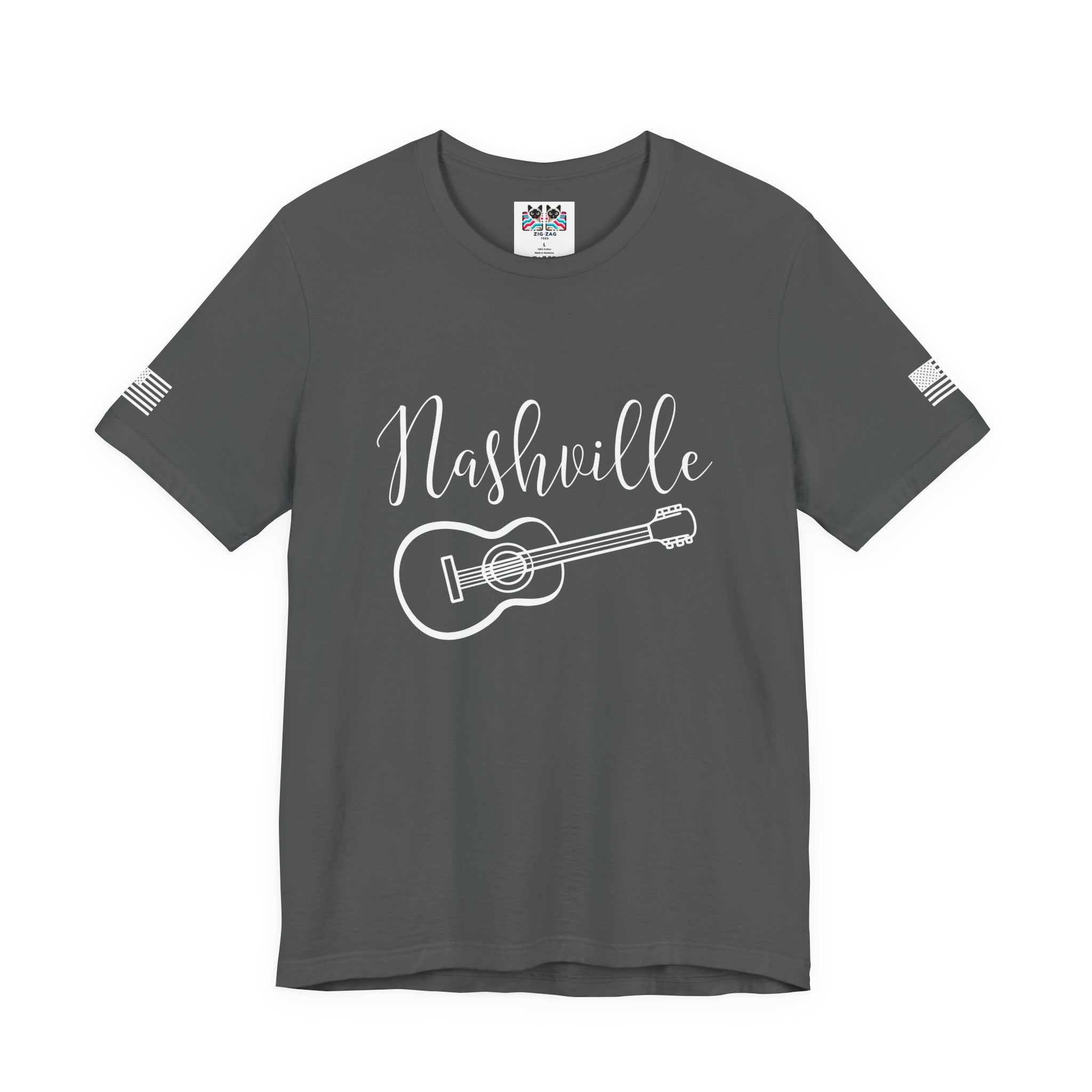 Nashville T-Shirt – Elegant Script with Acoustic Guitar Graphic Tee