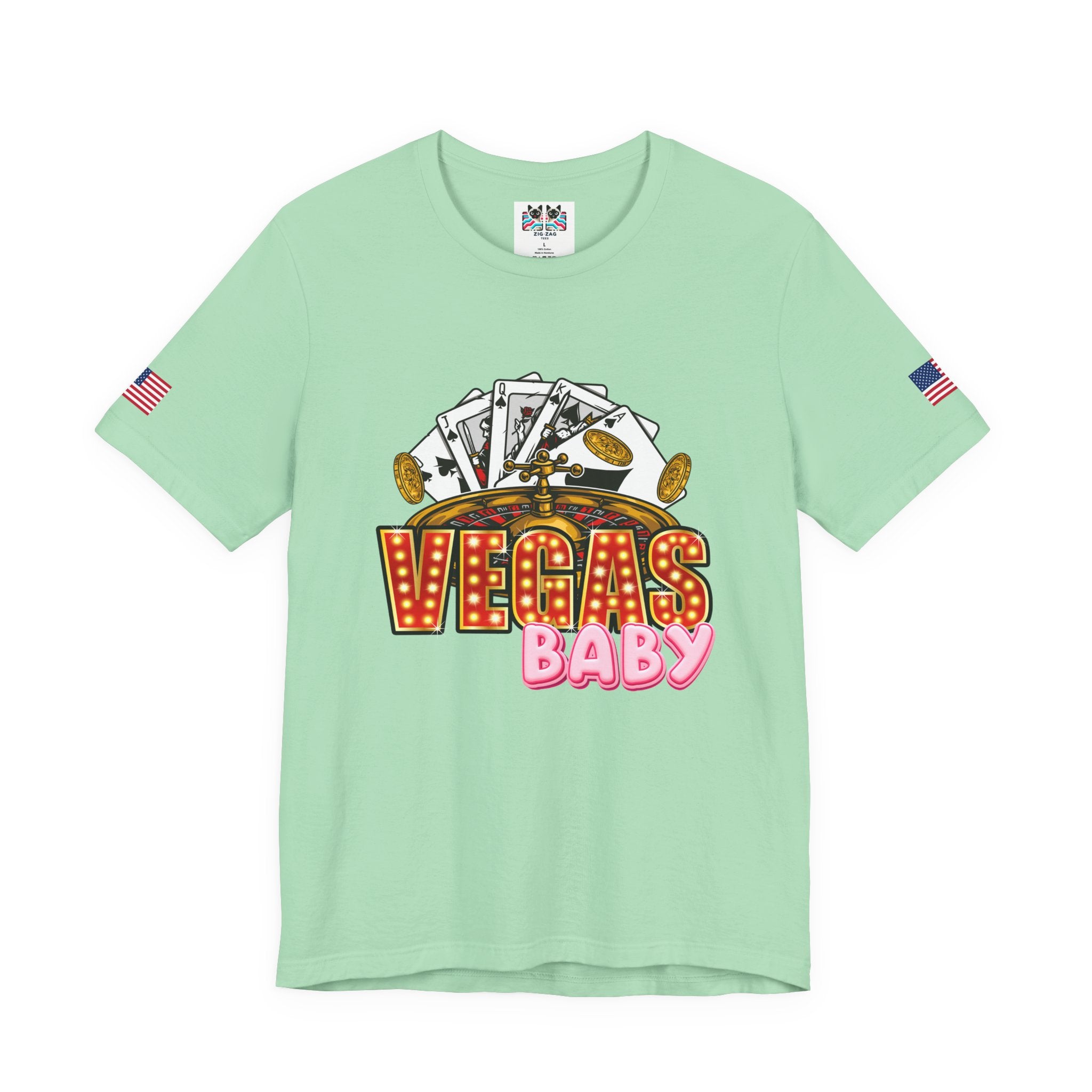 Vegas Baby T-Shirt - Casino Gambling Cards Roulette Dice Poker Chips Design