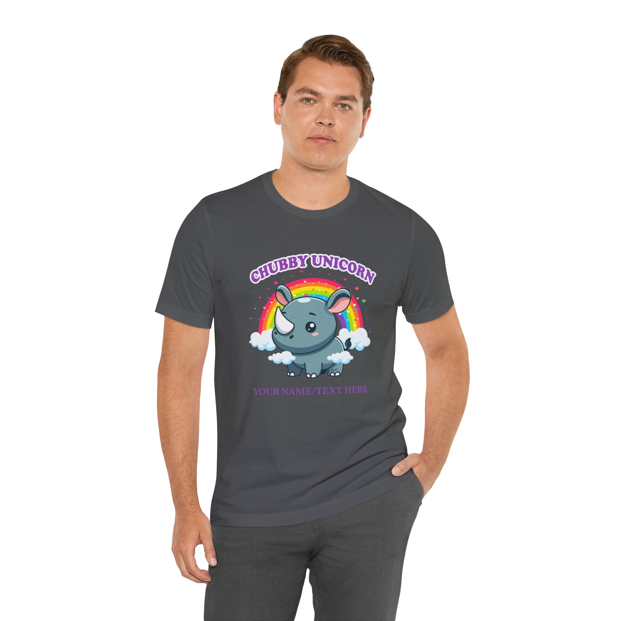 Custom T-Shirt - Chubby Unicorn T-Shirt – Cute Cartoon Rhino with Rainbow Graphic Tee