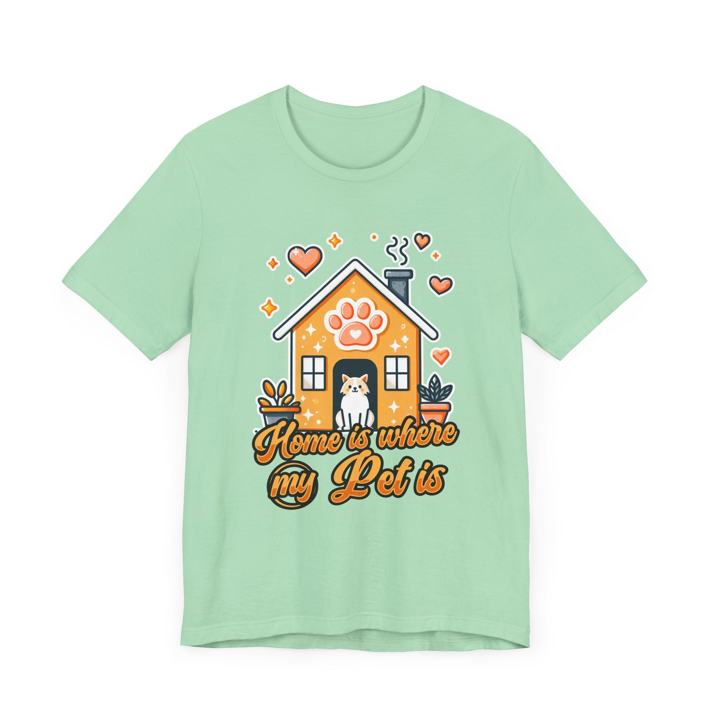 Home is Where My Pet Is | Dog at Dog House with Stars & Hearts T-Shirt