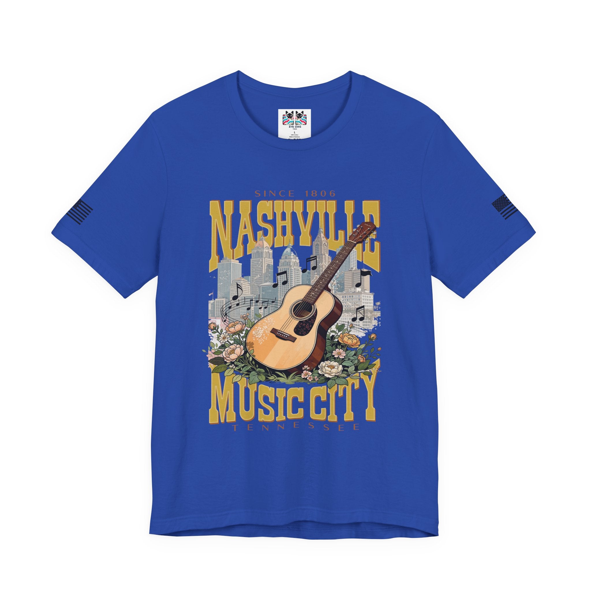 Nashville Music City Since 1806 T-Shirt – Acoustic Guitar Skyline Floral Graphic Tee Tennessee