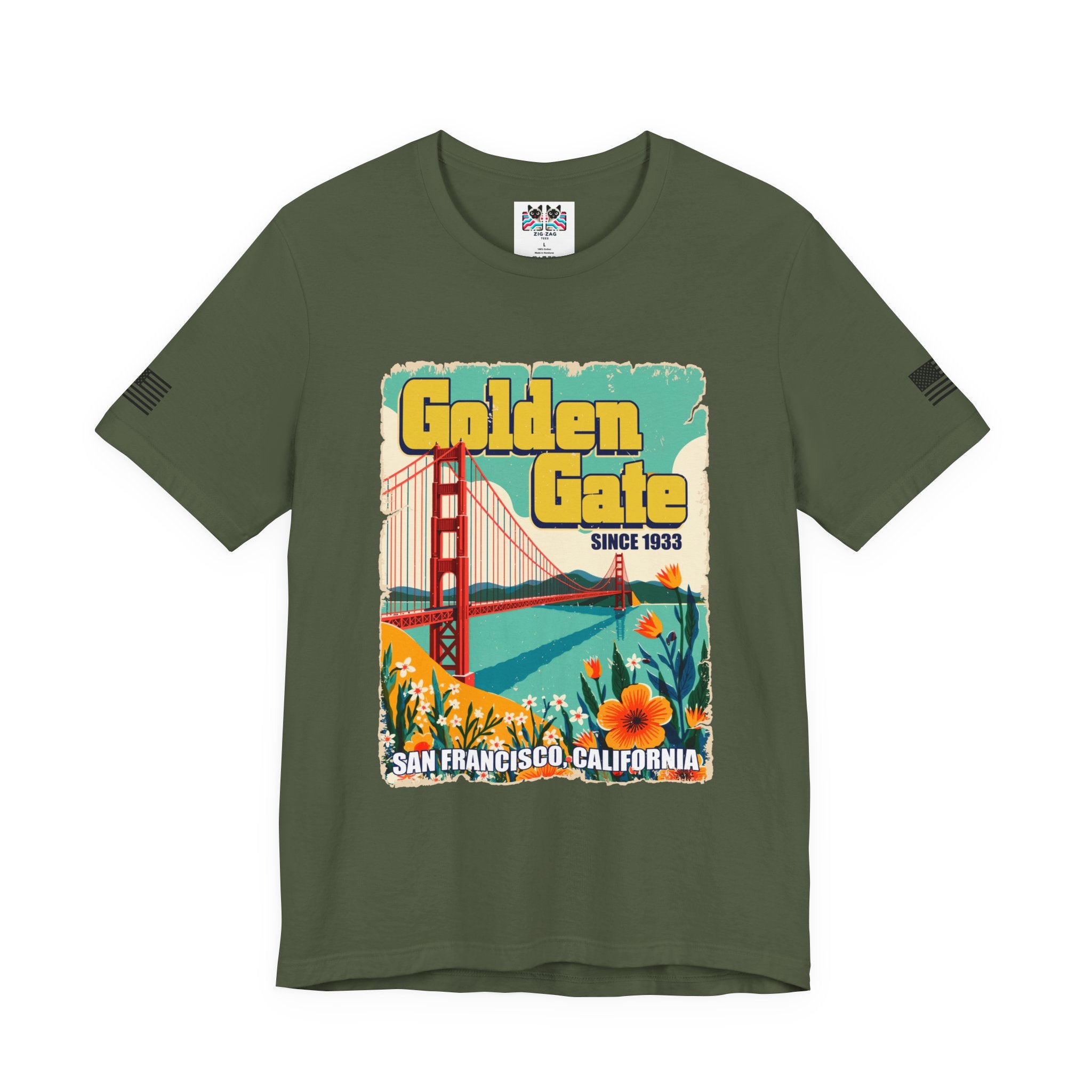 Golden Gate Bridge Since 1933 T-Shirt – Retro Floral Vintage Poster Style Graphic Tee San Francisco California