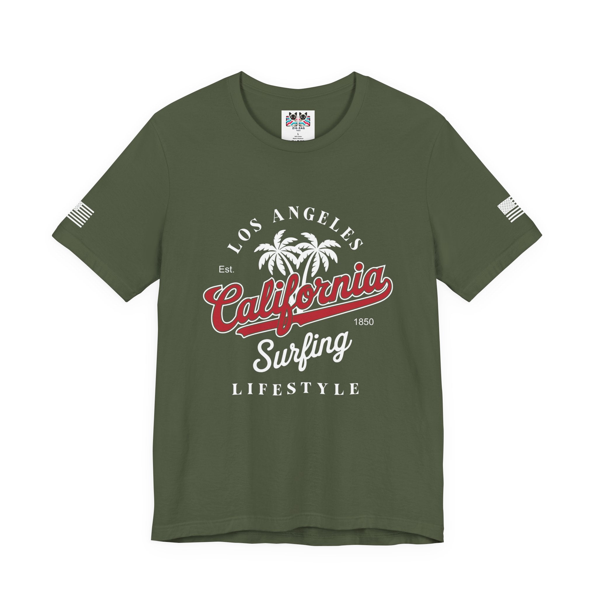 Los Angeles California Surfing Lifestyle T-Shirt – EST 1850 Palm Tree Beach Tee