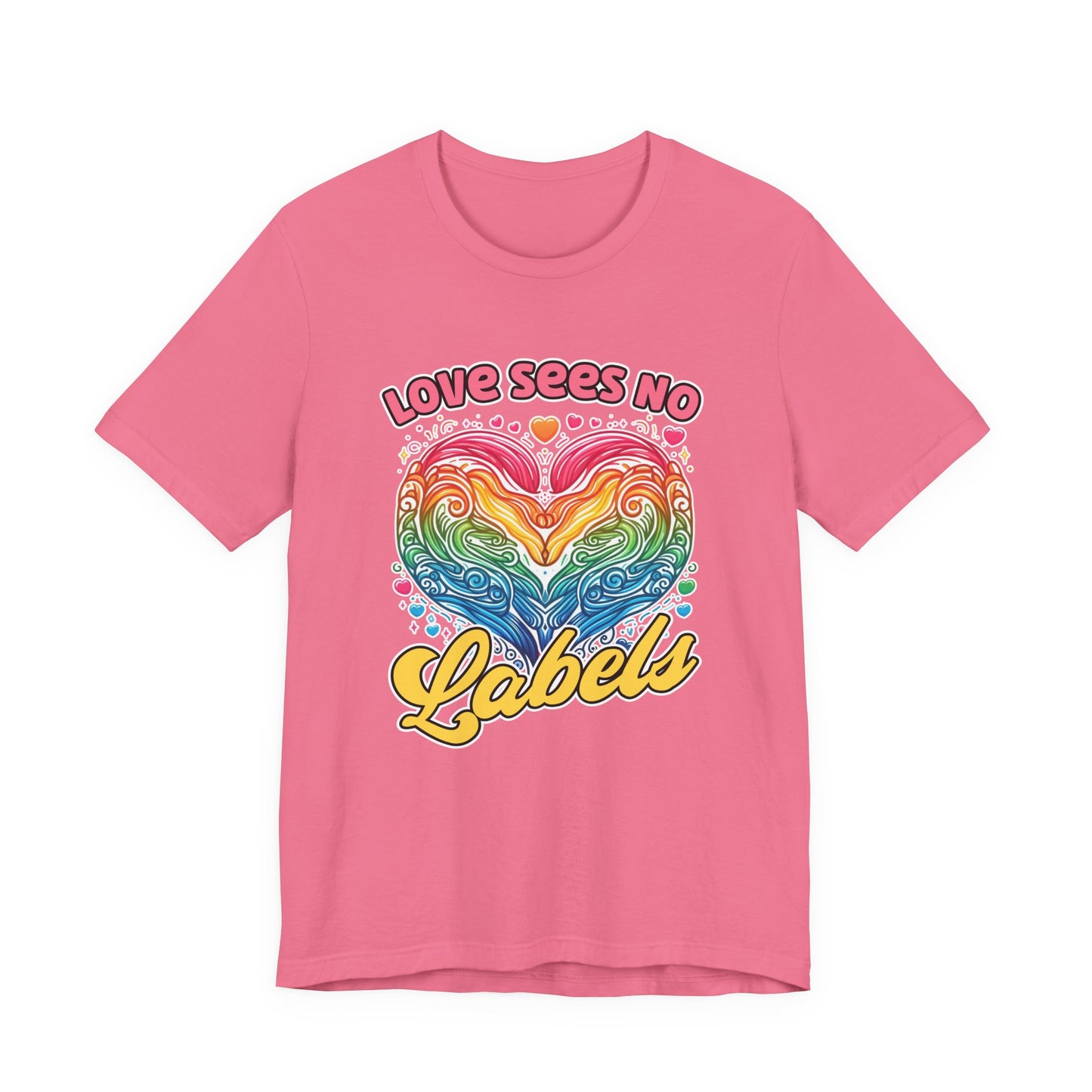 Love Sees No Labels – Colorful Abstract Heart Line Art Graphic T-Shirt