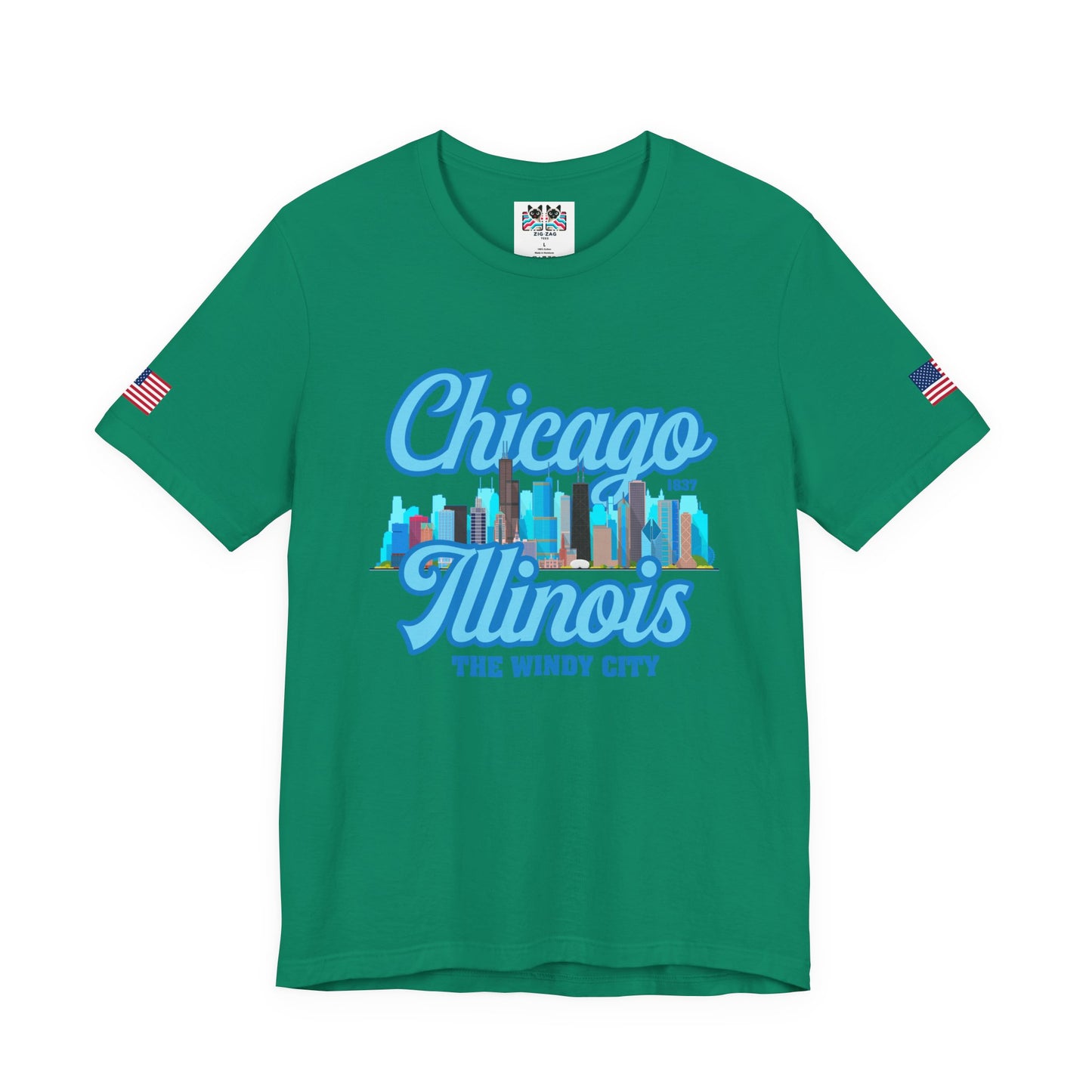 Chicago Illinois Windy City T-Shirt - 1837 Blue Colorful Skyline Navy Design