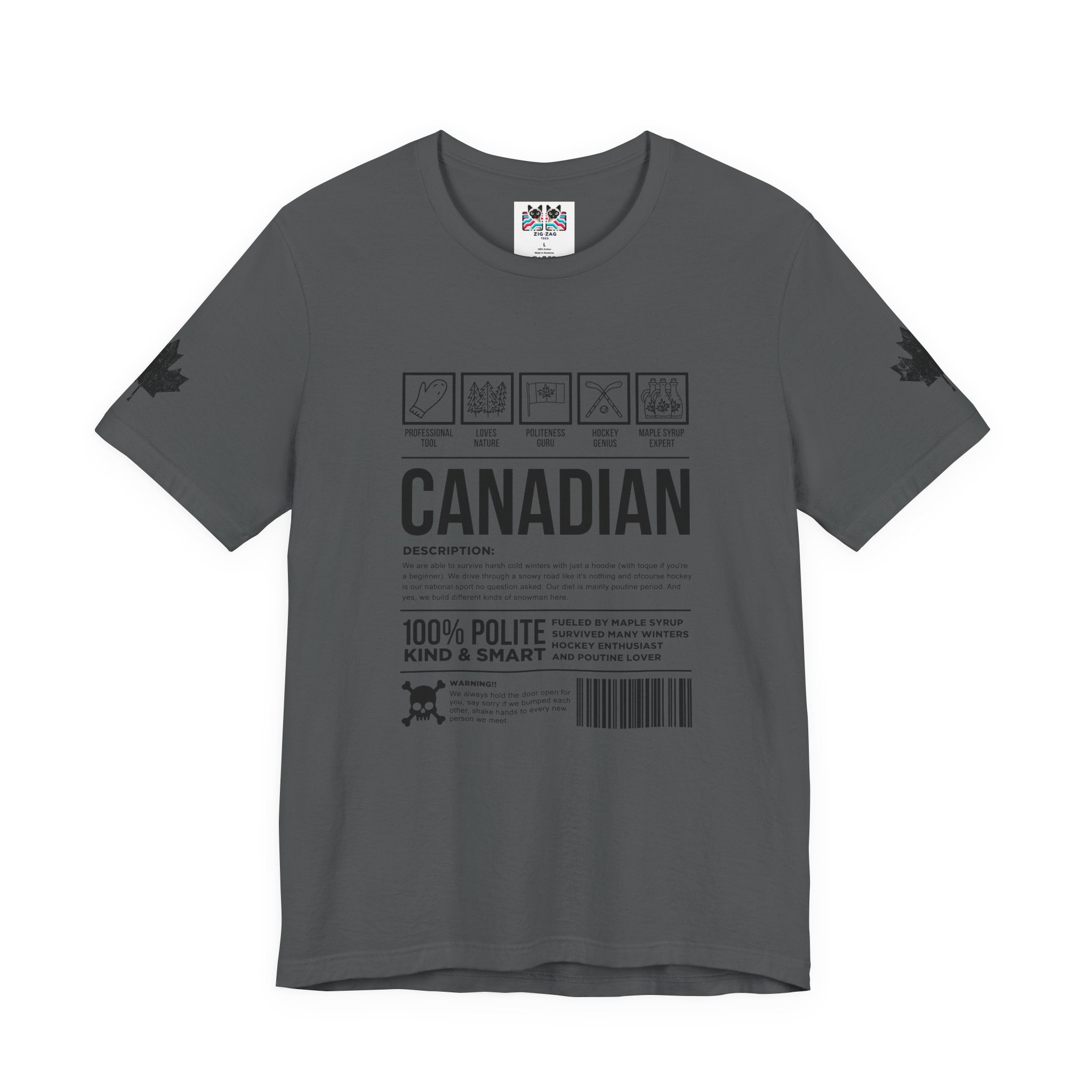 Canadian Traits Nutrition Facts - Black Print T-Shirt