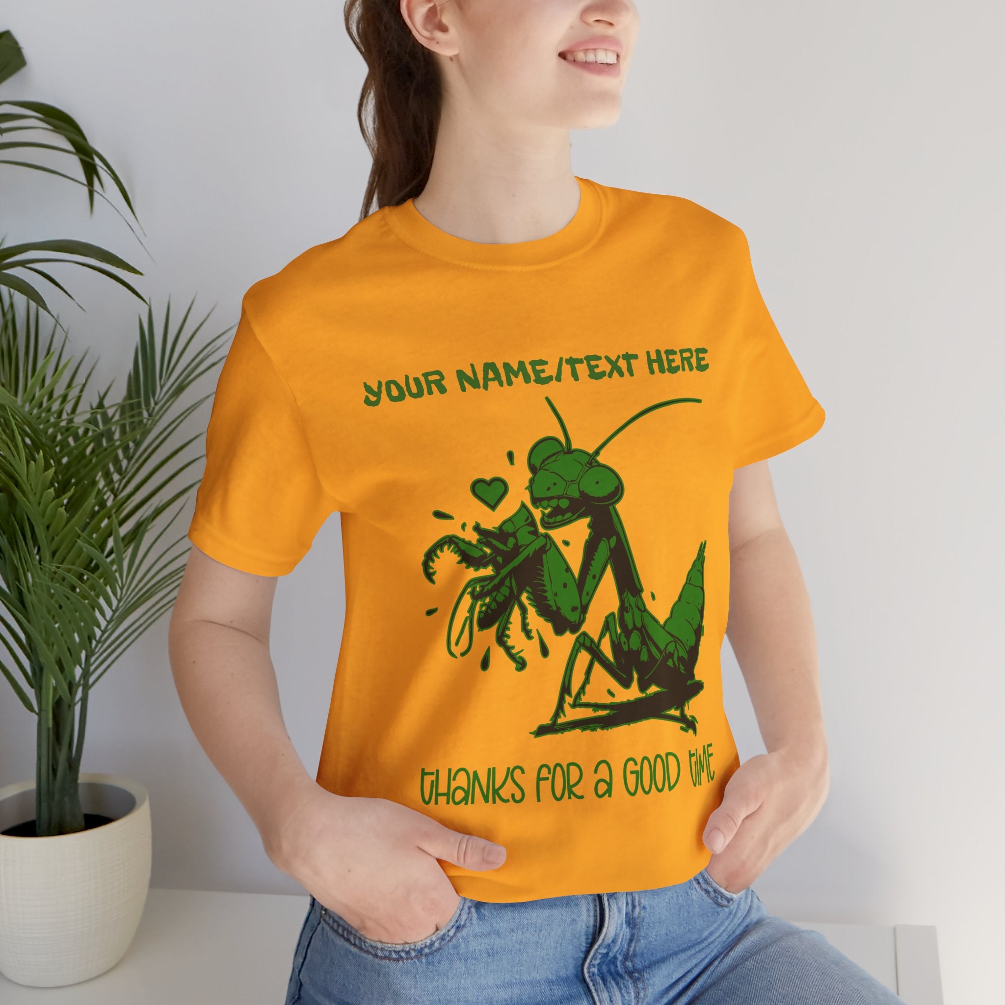 Custom T-Shirt - Thanks for a Good Time T-Shirt – Playful Grasshopper Eating Male Graphic Tee