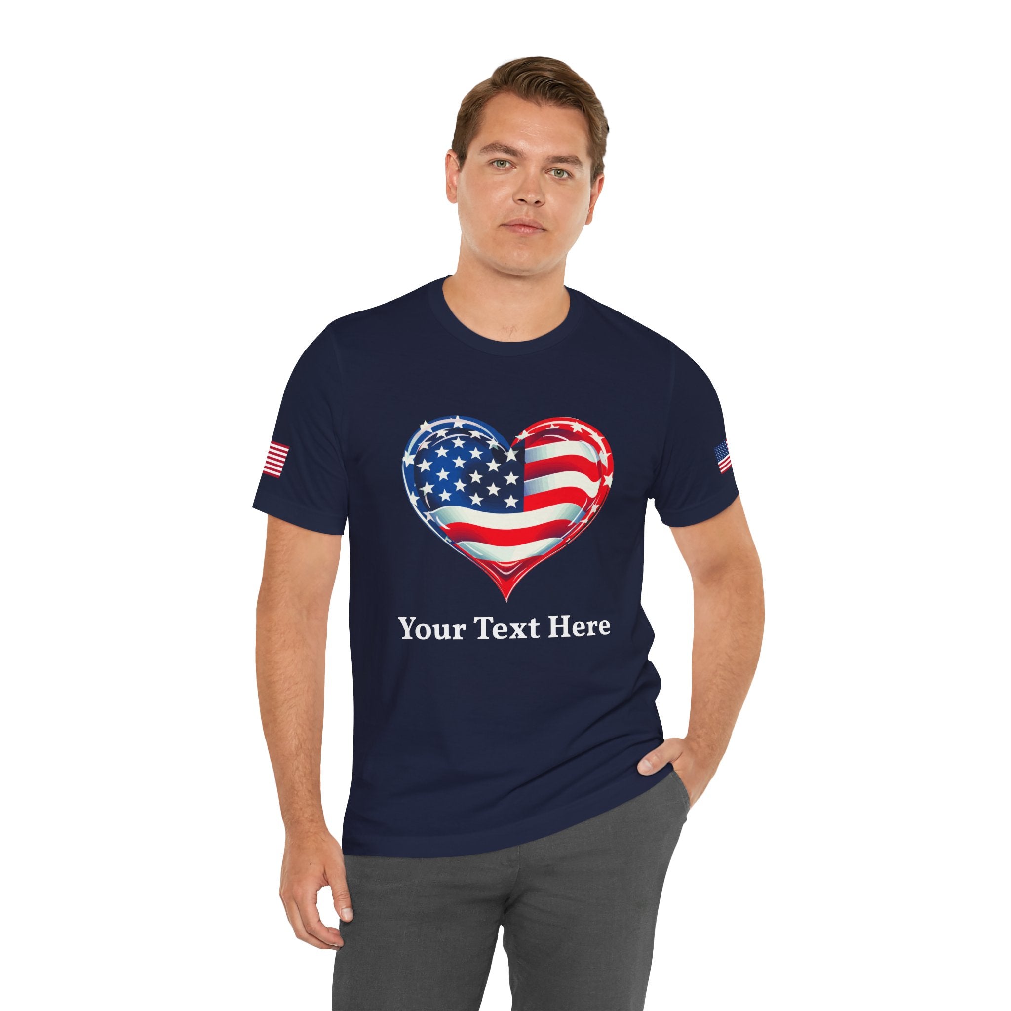 Custom T-Shirt - American Flag Heart T-Shirt – Love USA Patriotic Pride Graphic Tee