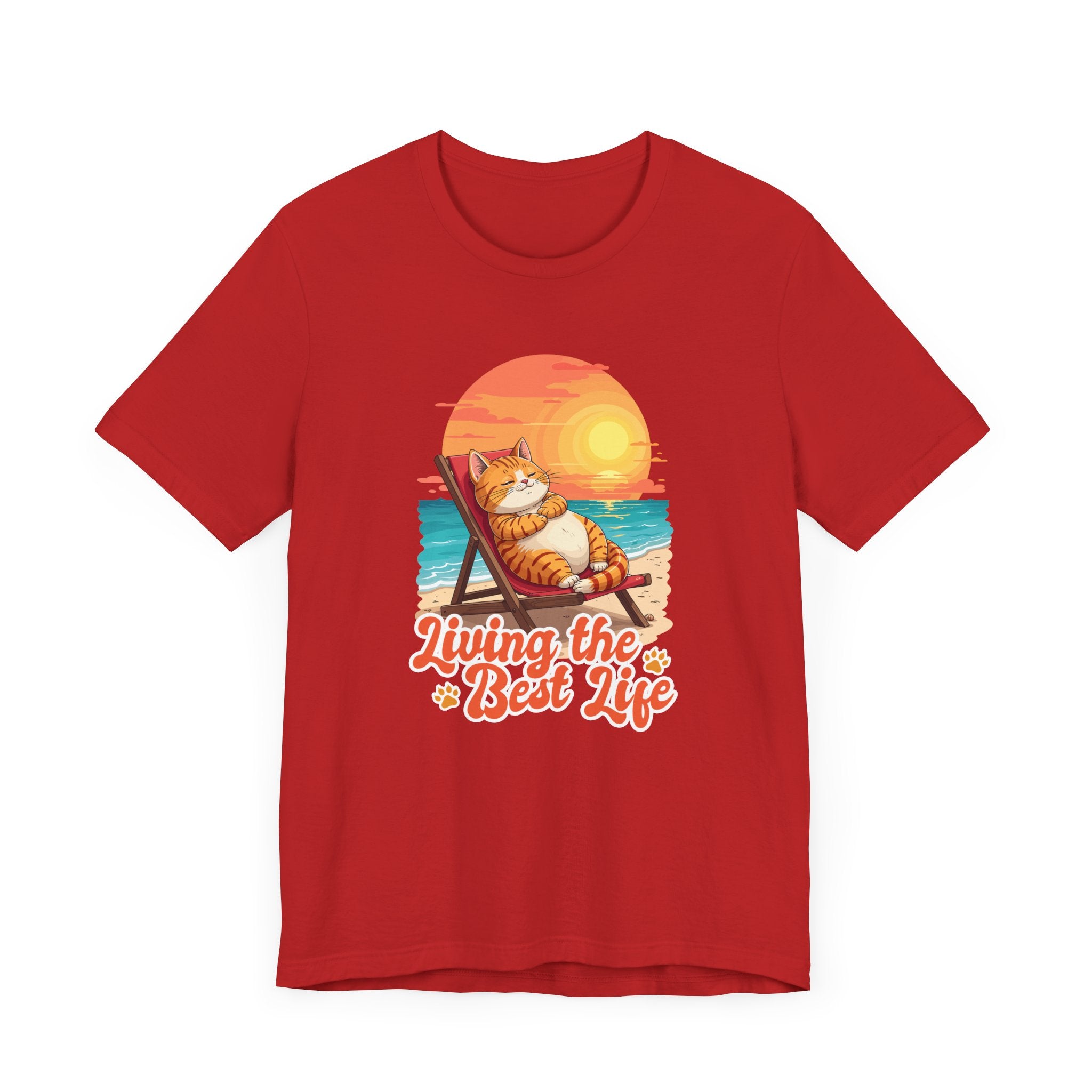 Lazy Life- Living the Best Life – Fat Cat Reclining Chair Beach Sunset Graphic T-Shirt