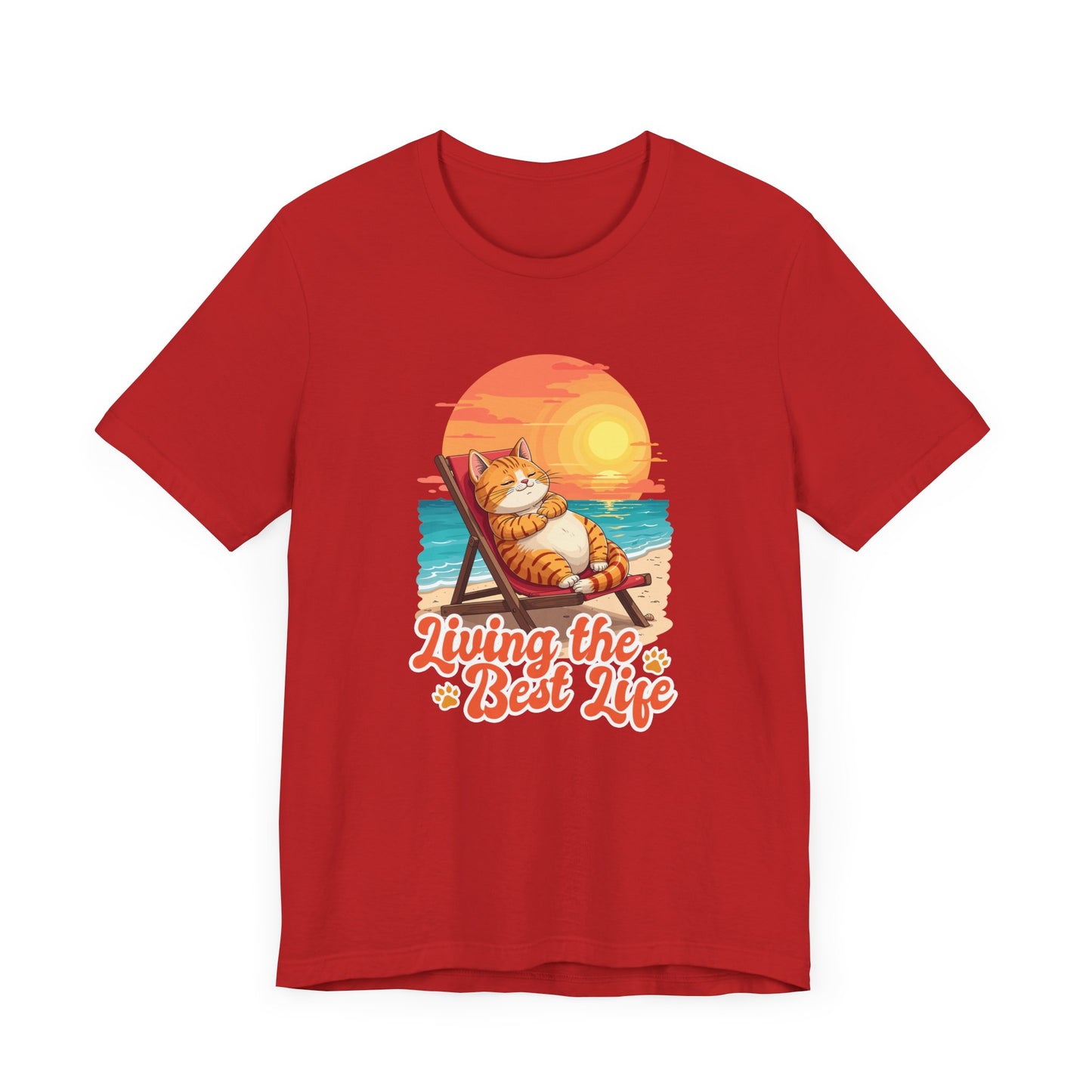 Lazy Life- Living the Best Life – Fat Cat Reclining Chair Beach Sunset Graphic T-Shirt