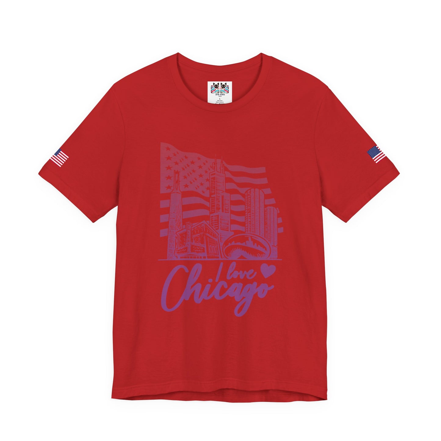 I Love Chicago T-Shirt - Chicago Flag Heart Purple Script Illinois City Pride