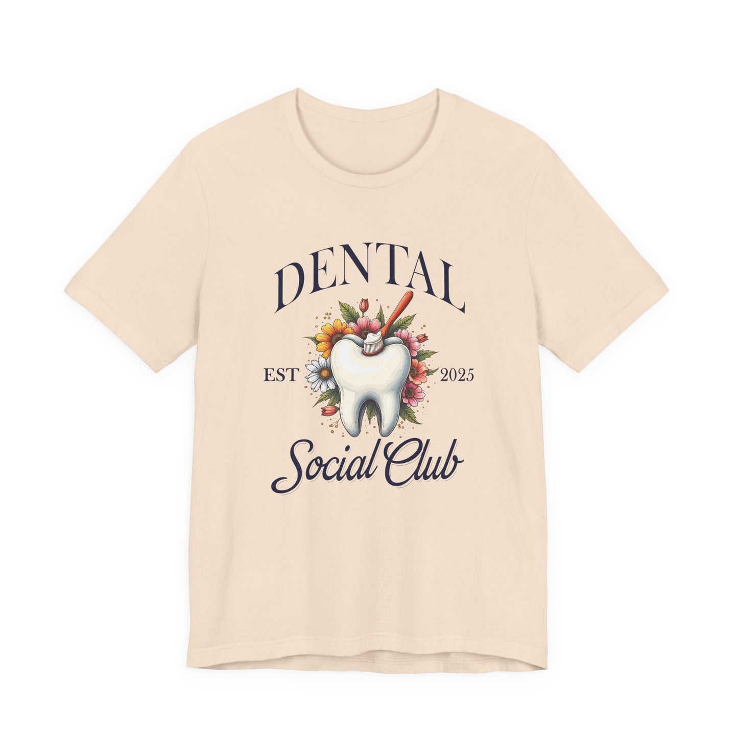 Dental Social Club T Shirt Large Tooth with Brush Paste Flowers Est 2025