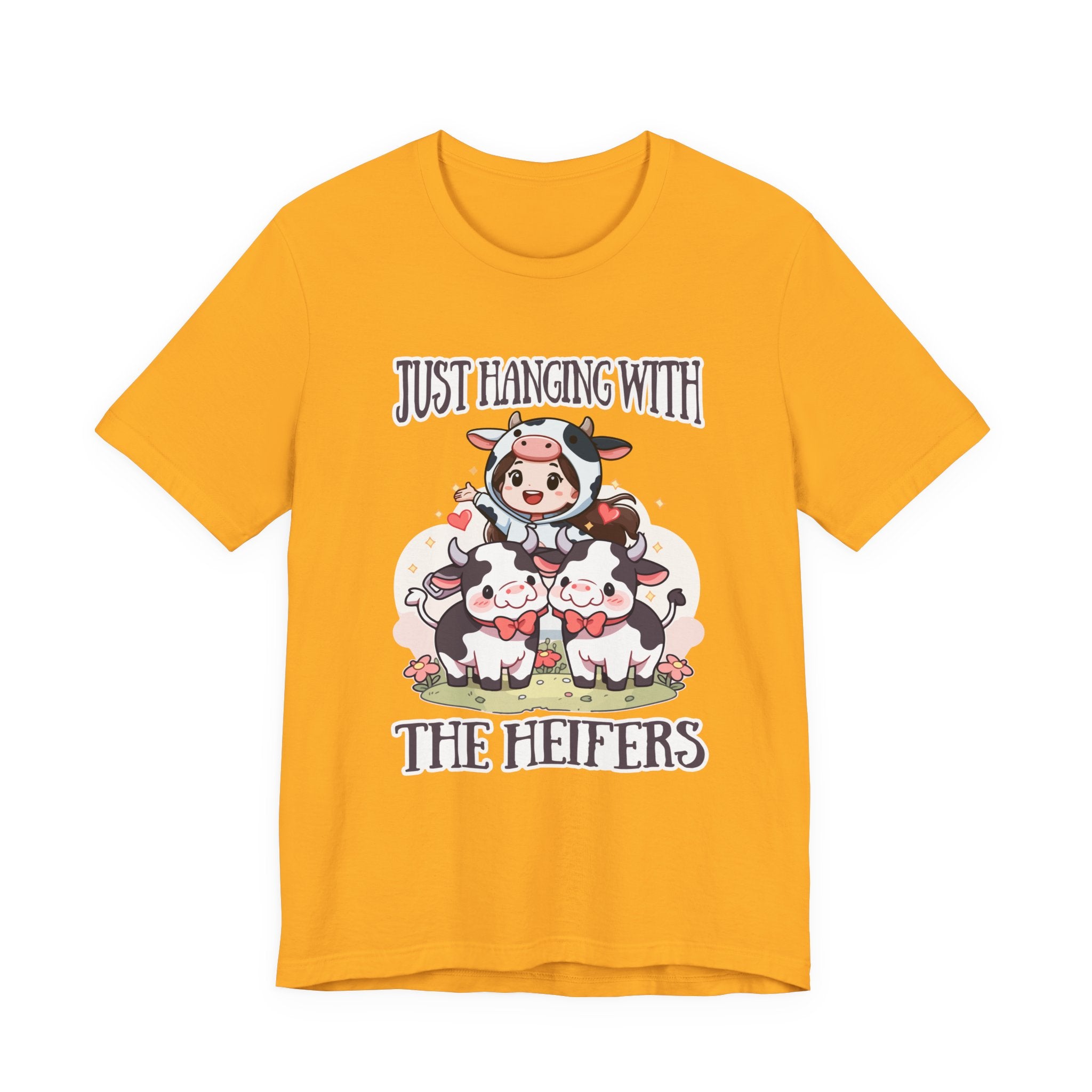 Just Hanging With the Heifers T Shirt – Kid Dressed as Cow with Two Hugging Cows