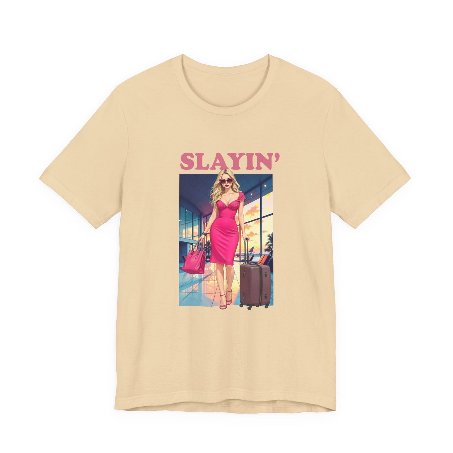 Slayin’ – Pink Airport Lounge Fashion Graphic T-Shirt
