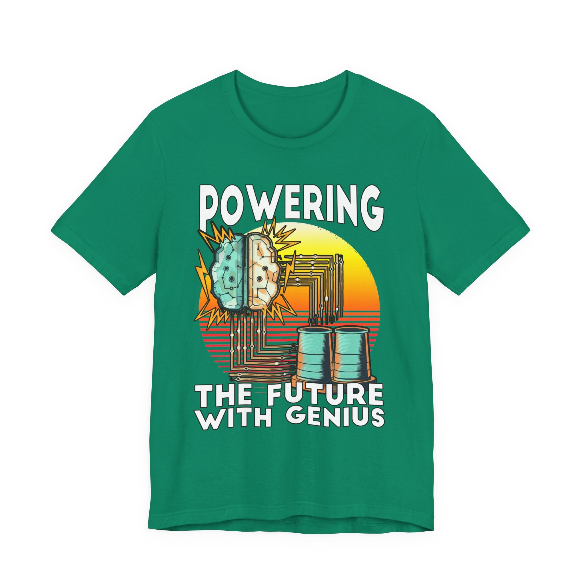 Powering the Future with Genius Tshirt – AI Brain and Tesla Turbines Graphic