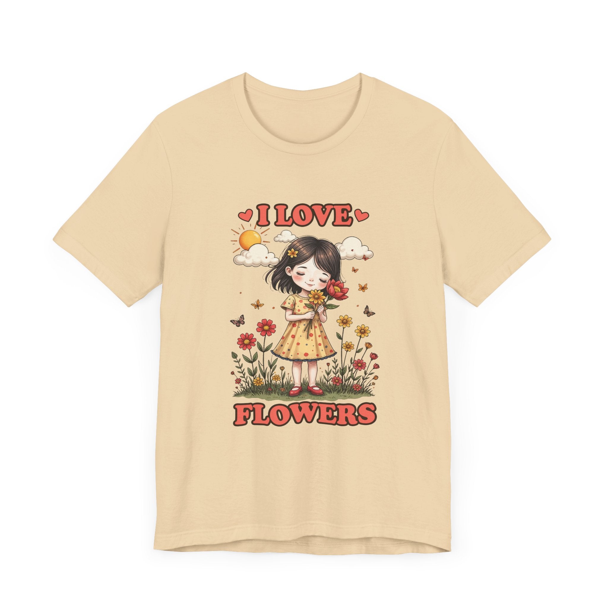 I Love Flowers T-Shirt – Cute Girl and Floral Garden Graphic Tee