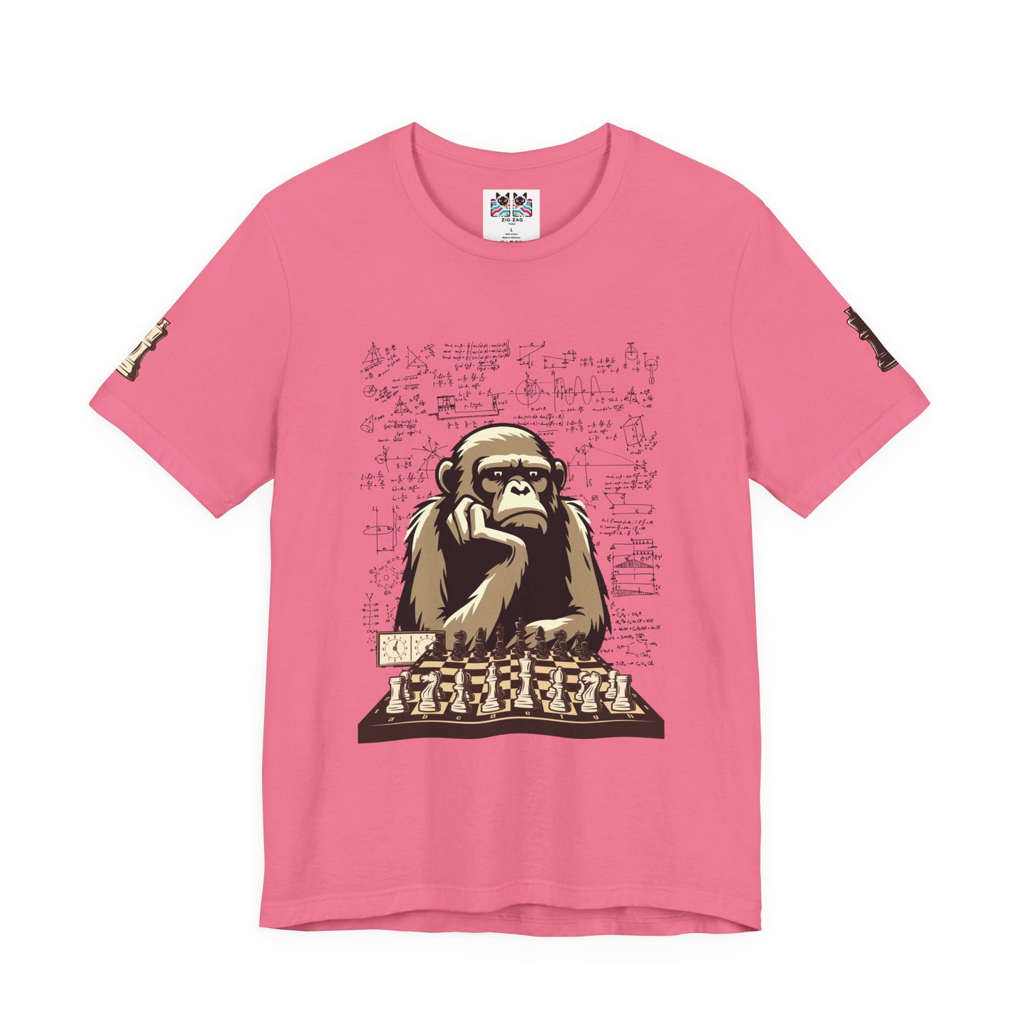 Thinking Monkey Chess T-Shirt – Intelligent Chimp Mathematical Formulas Graphic Tee