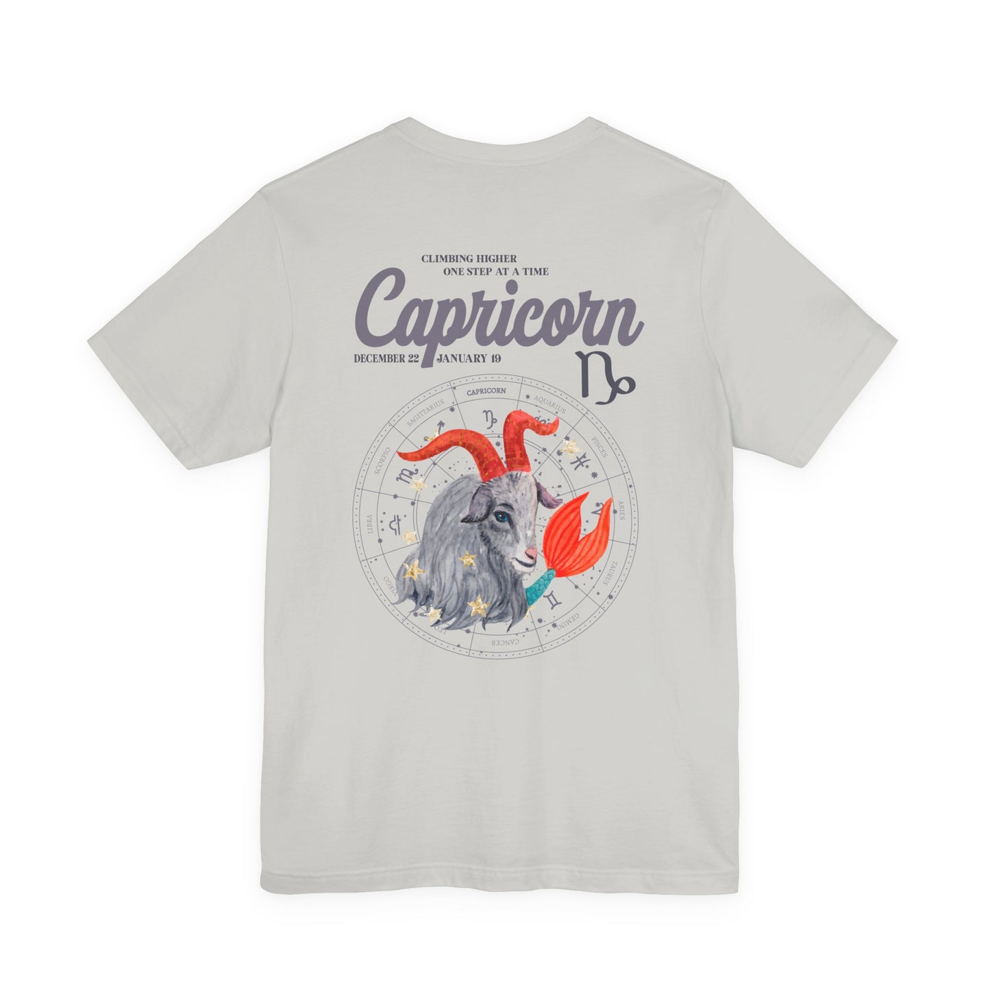 Capricorn Zodiac T-Shirt – Climbing Higher One Step At A Time Astrological wheel