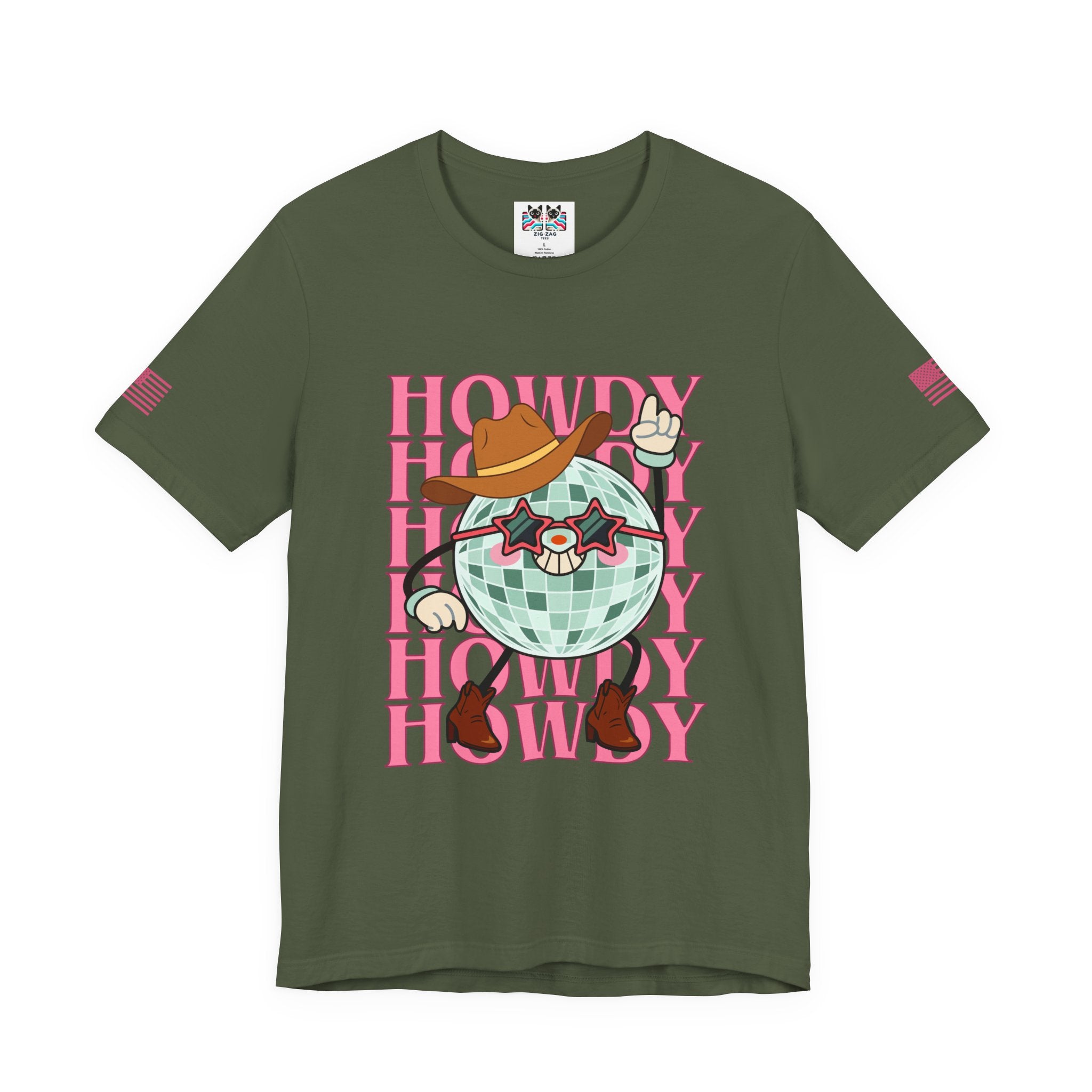 Howdy T-Shirt – Disco Ball Cowboy Repeat Typography Graphic Tee