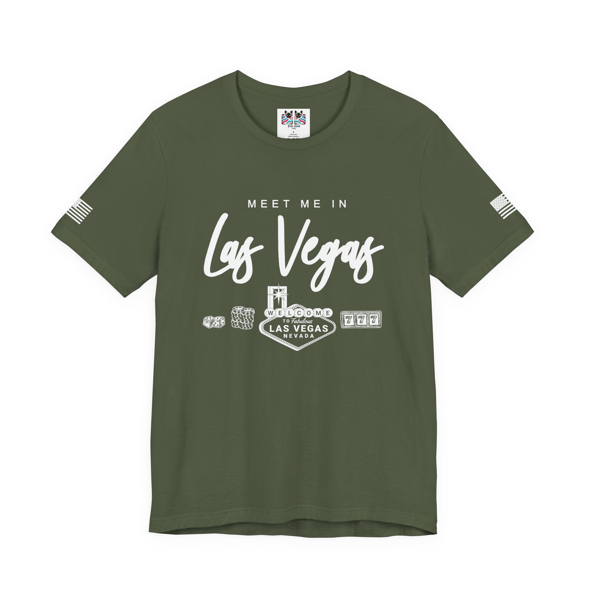 Meet Me in Las Vegas T-Shirt – Welcome Sign Casino Chips Lucky 777 Tee
