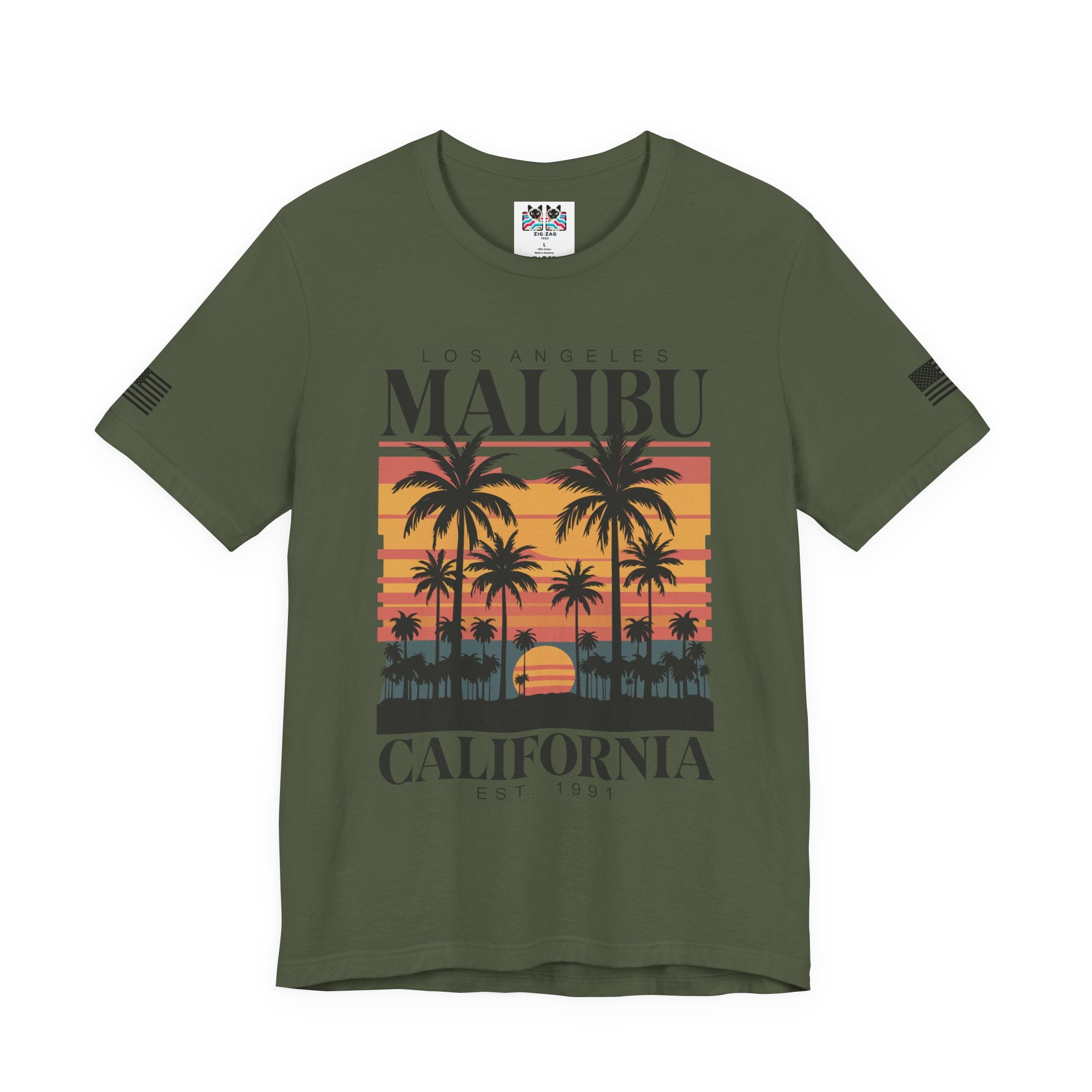 Los Angeles Malibu California T-Shirt – Retro Sunset Palm Tree Beach Graphic Tee