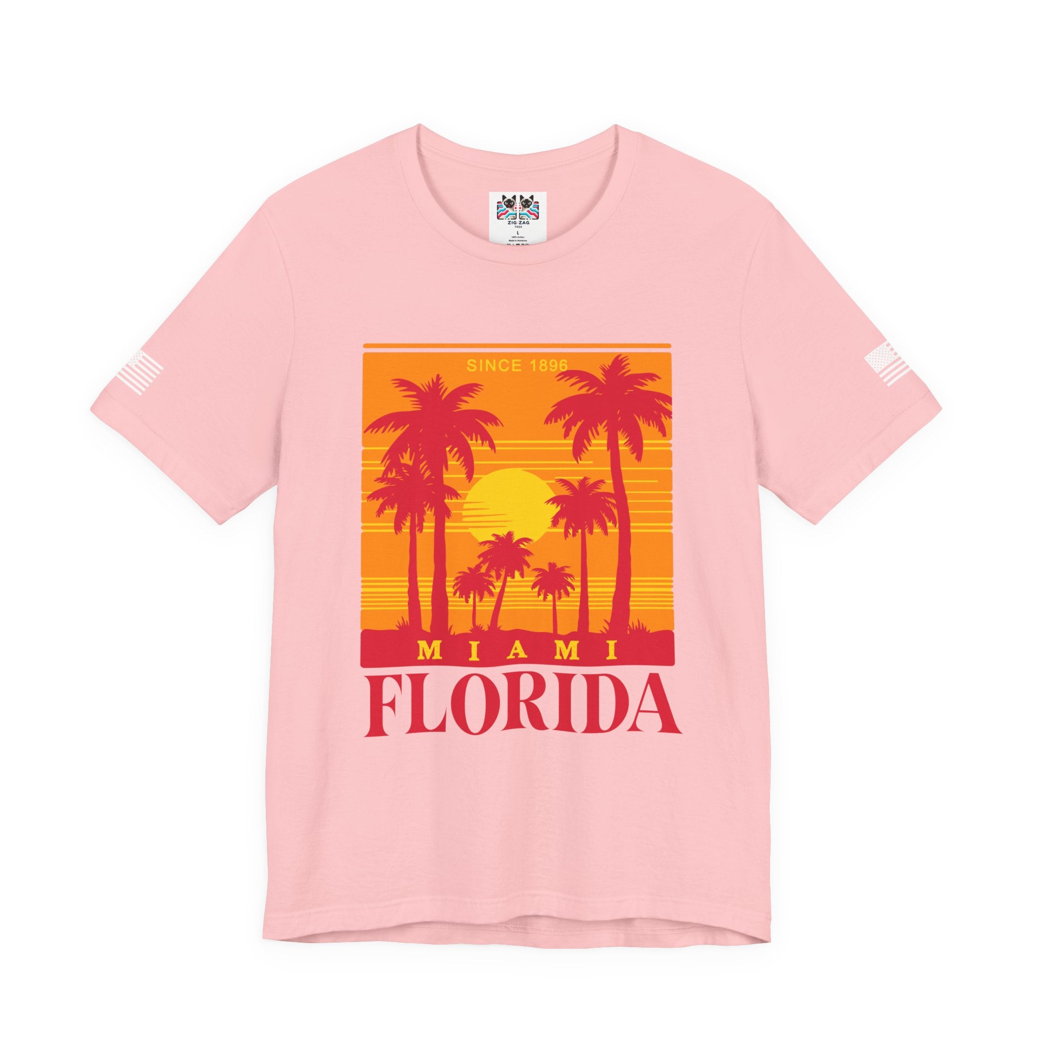 Miami Florida Since 1896 T-Shirt – Retro Sunset Palm Tree Square Graphic Tee