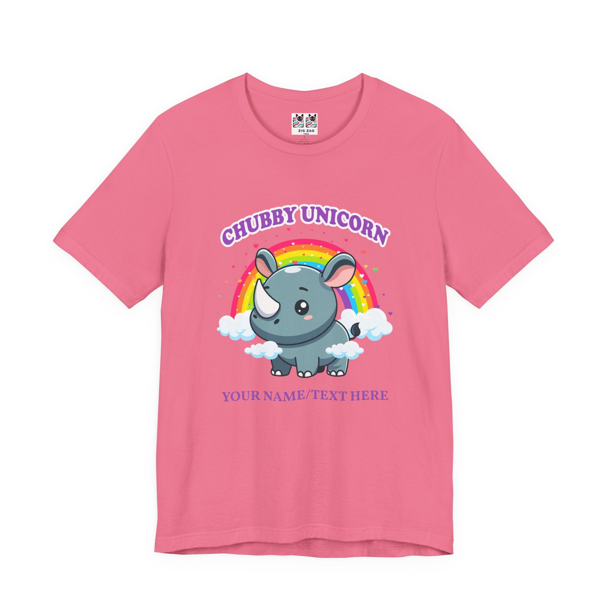 Custom T-Shirt - Chubby Unicorn T-Shirt – Cute Cartoon Rhino with Rainbow Graphic Tee